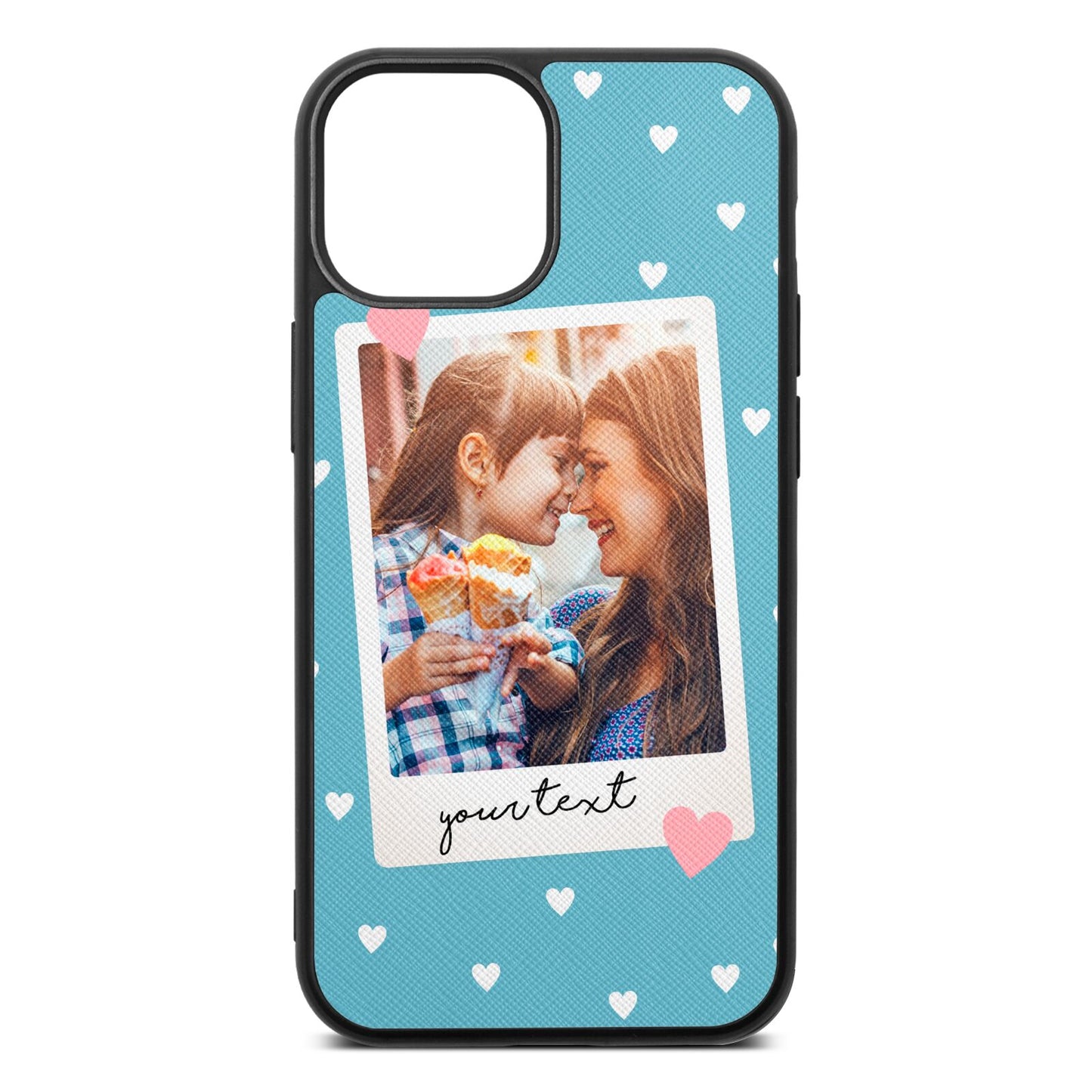 Personalised Photo Love Hearts Sky Saffiano Leather iPhone 13 Mini Case