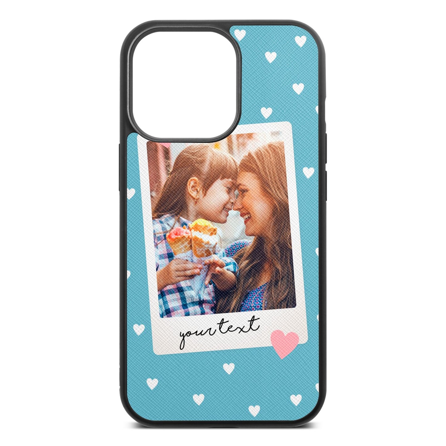 Personalised Photo Love Hearts Sky Saffiano Leather iPhone 13 Pro Case