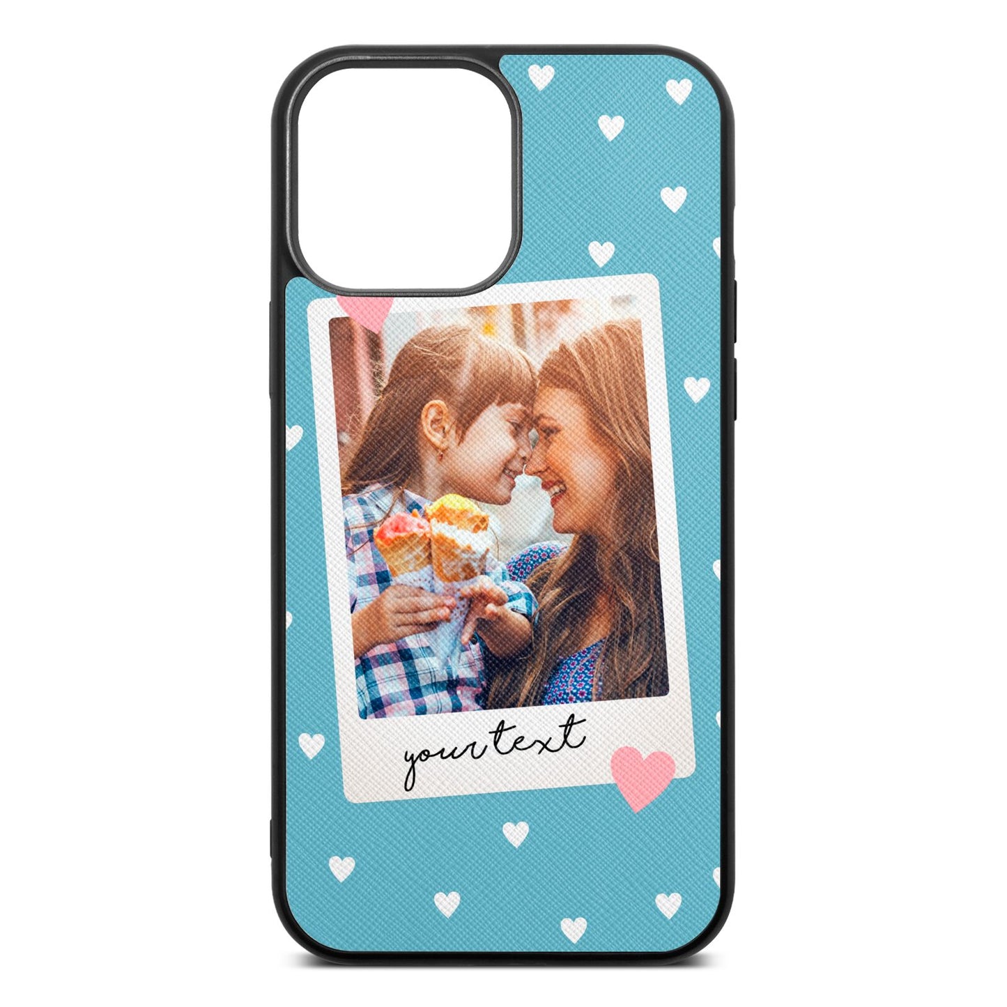 Personalised Photo Love Hearts Sky Saffiano Leather iPhone 13 Pro Max Case