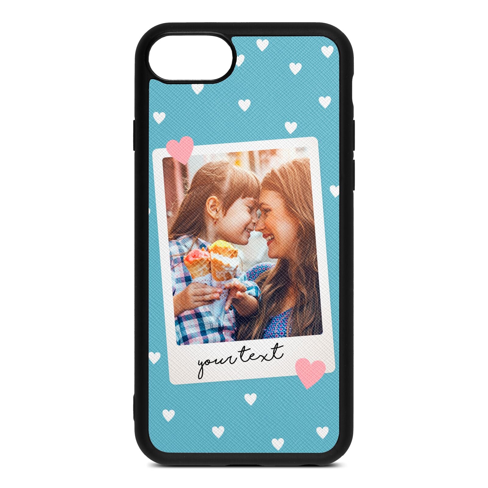 Personalised Photo Love Hearts Sky Saffiano Leather iPhone 8 Case