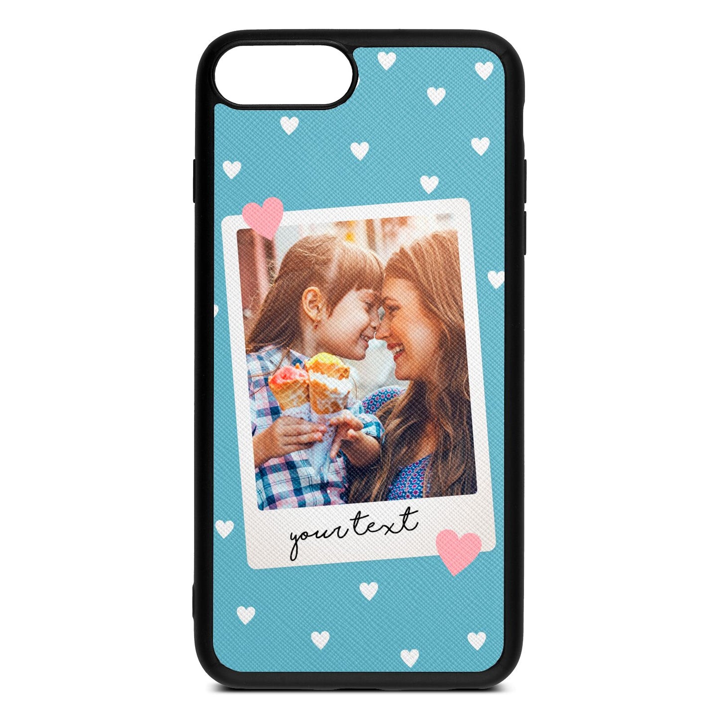 Personalised Photo Love Hearts Sky Saffiano Leather iPhone 8 Plus Case