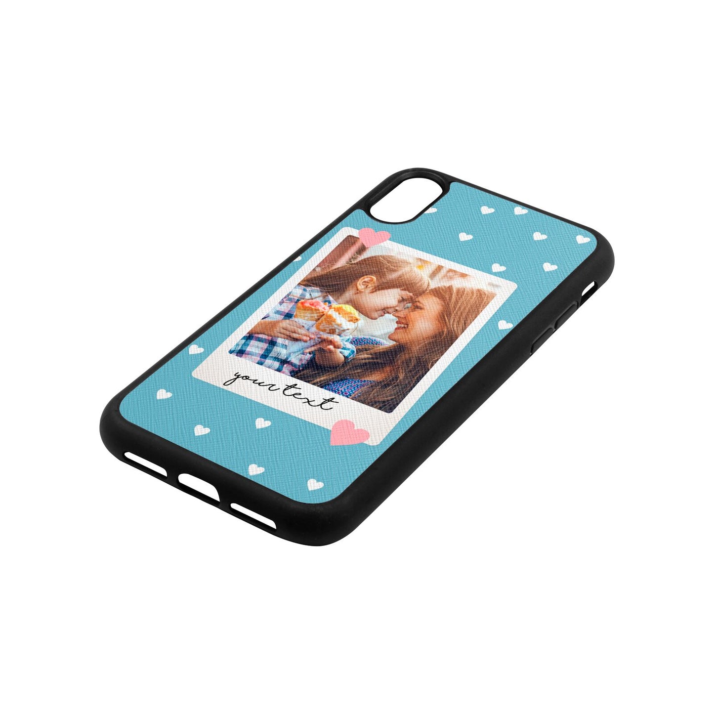 Personalised Photo Love Hearts Sky Saffiano Leather iPhone Xr Case Side Angle