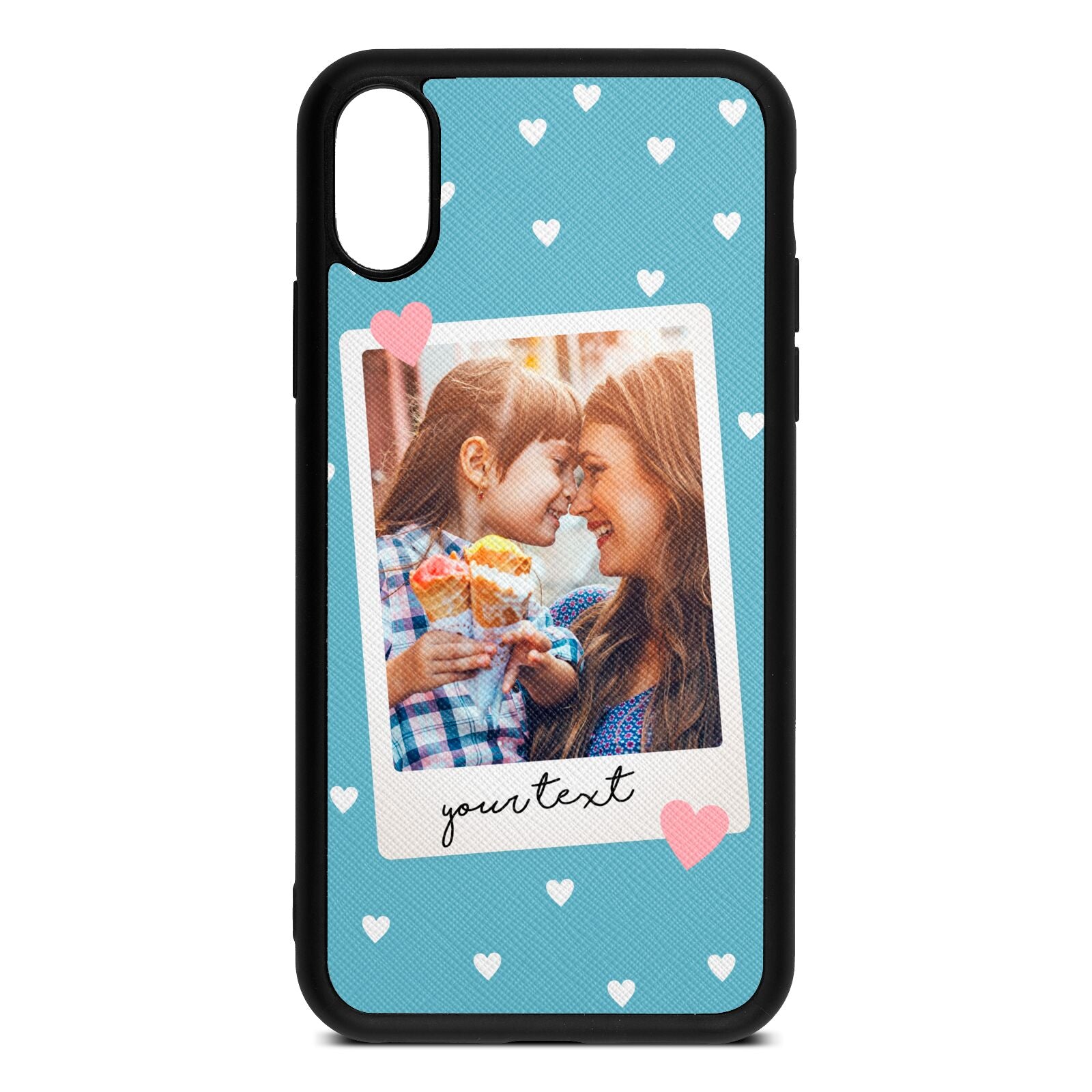 Personalised Photo Love Hearts Sky Saffiano Leather iPhone Xs Case