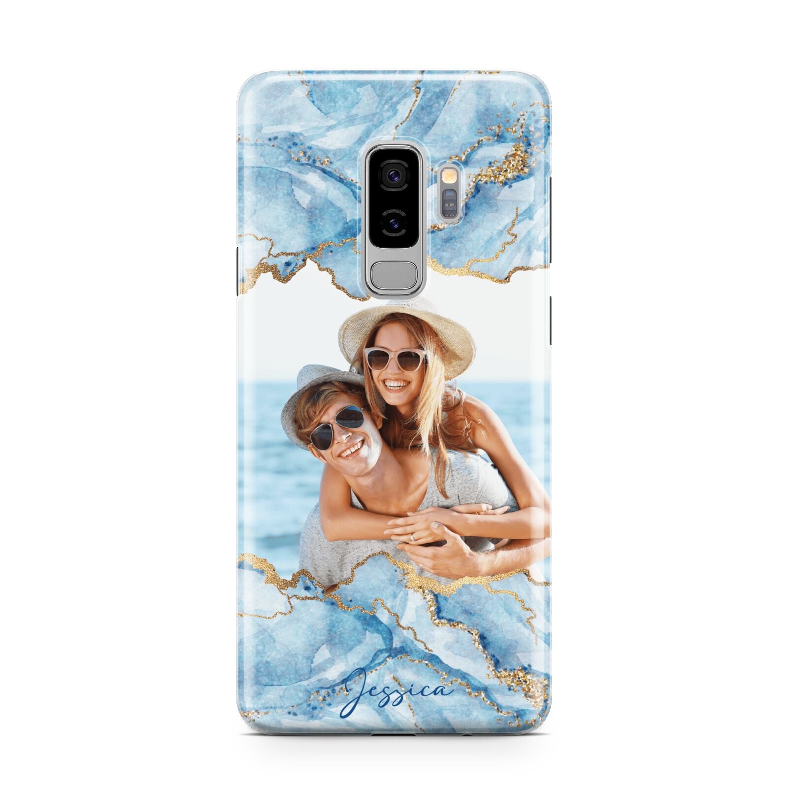 Personalised Photo Marble Samsung Galaxy S9 Plus Case on Silver phone