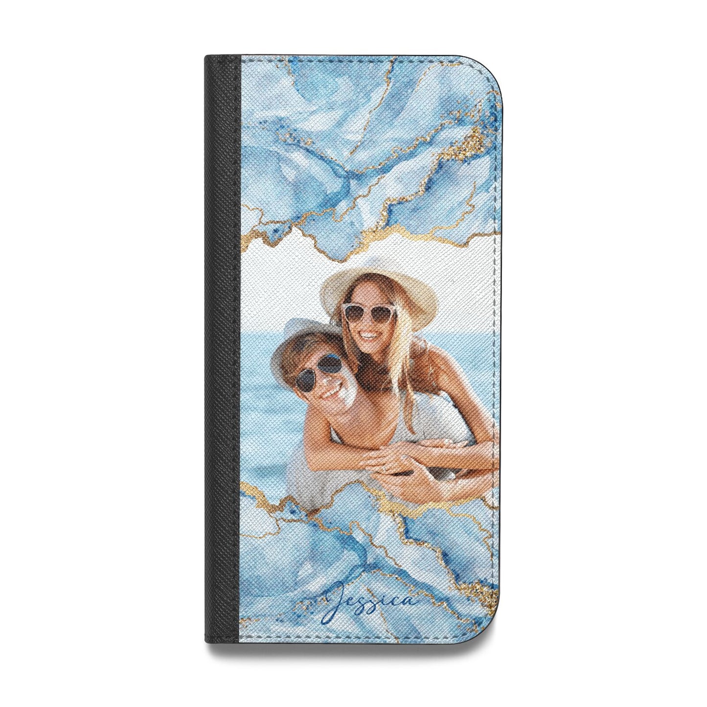 Personalised Photo Marble Vegan Leather Flip iPhone Case