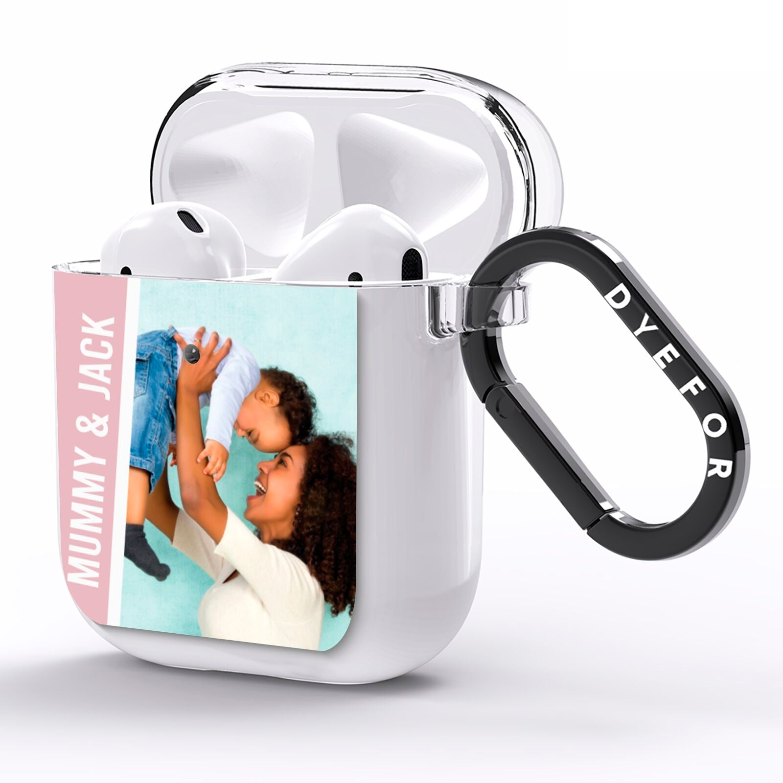 Personalised Photo Mummy and Child AirPods Clear Case Side Image