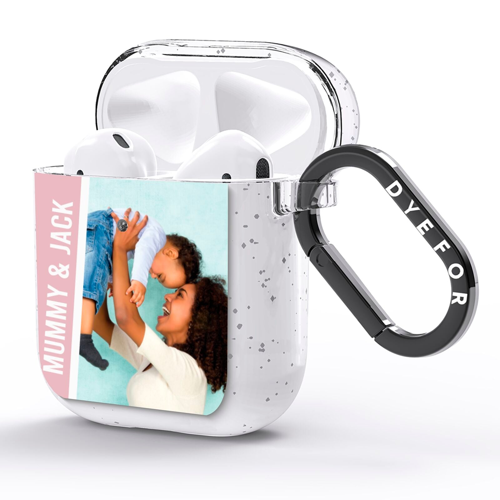 Personalised Photo Mummy and Child AirPods Glitter Case Side Image