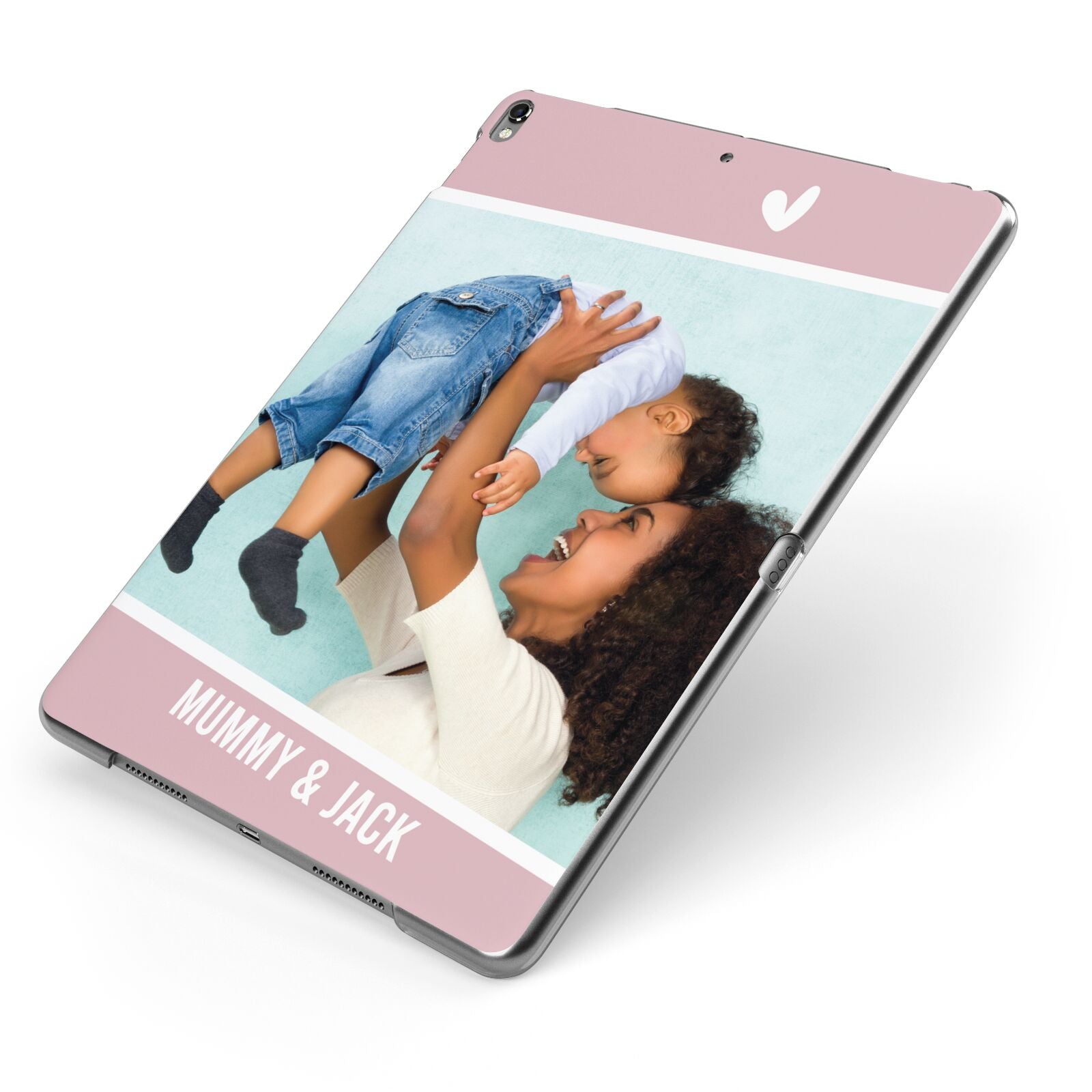 Personalised Photo Mummy and Child Apple iPad Case on Grey iPad Side View