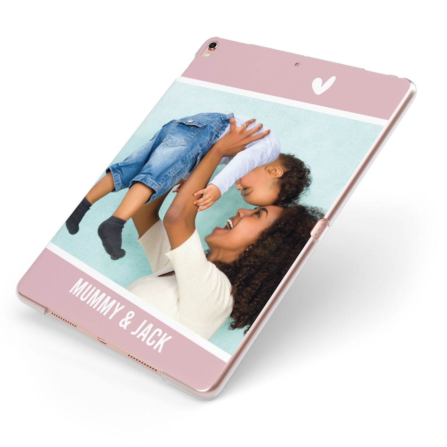 Personalised Photo Mummy and Child Apple iPad Case on Rose Gold iPad Side View