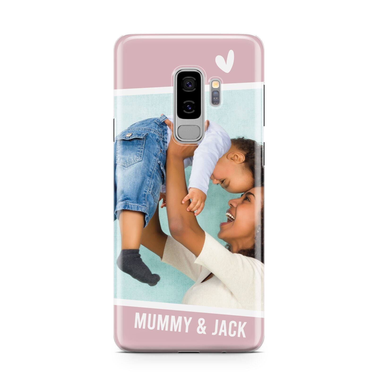 Personalised Photo Mummy and Child Samsung Galaxy S9 Plus Case on Silver phone