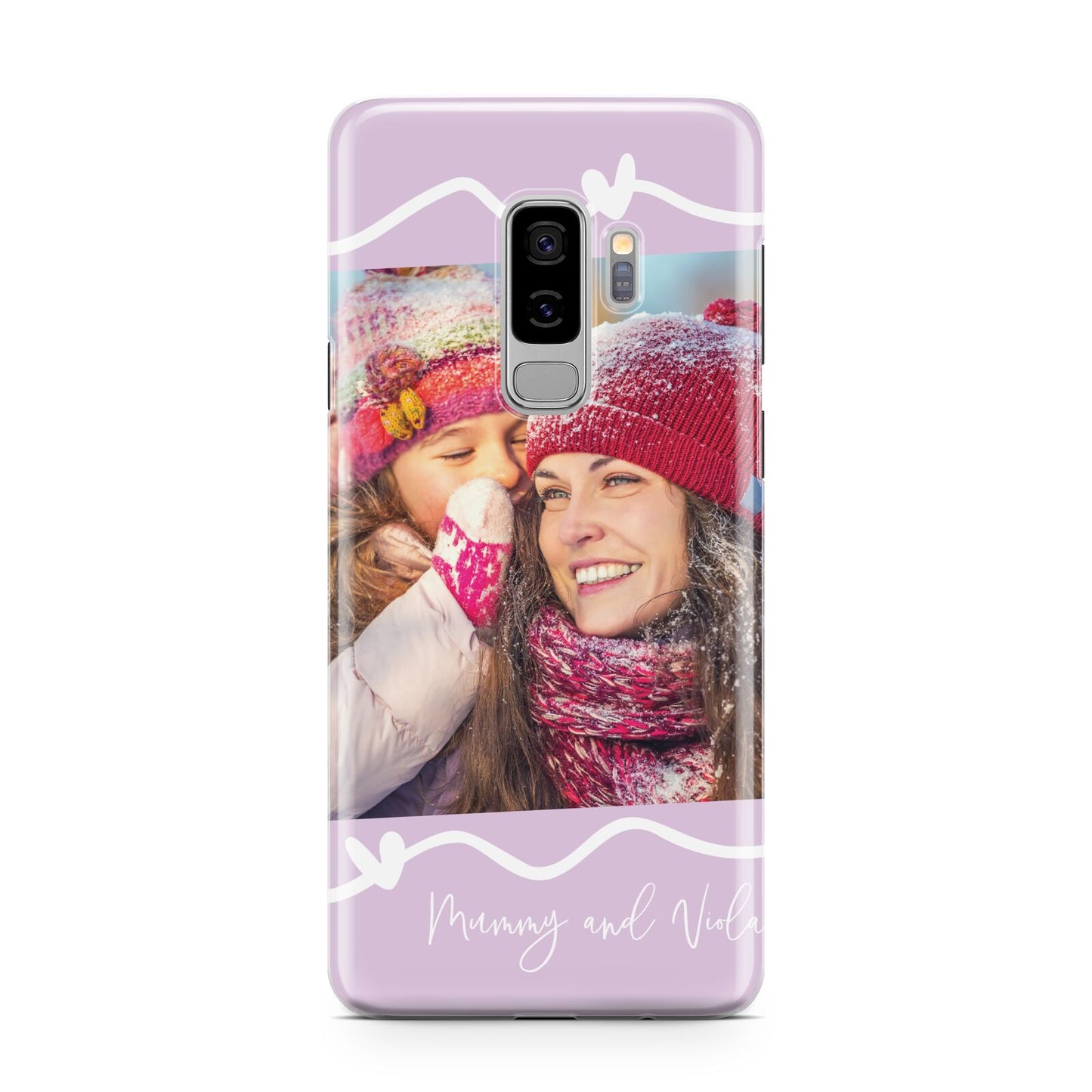 Personalised Photo Mummy and Name Samsung Galaxy S9 Plus Case on Silver phone