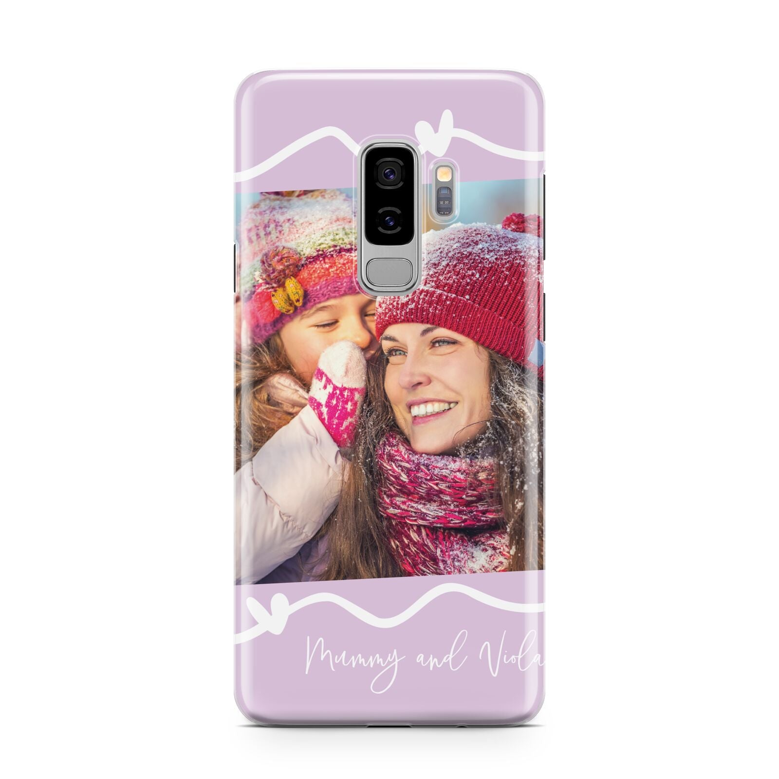 Personalised Photo Mummy and Name Samsung Galaxy S9 Plus Case on Silver phone