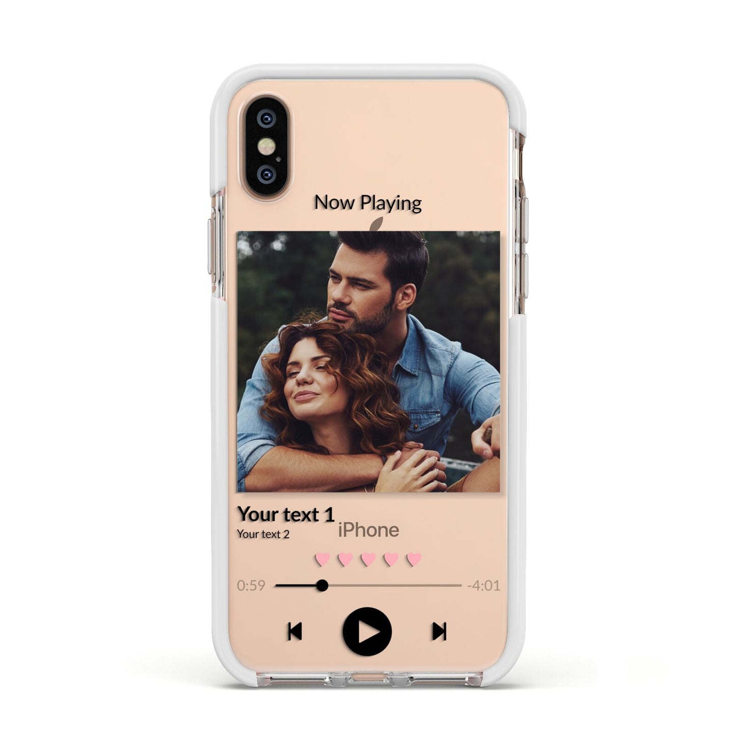 Personalised Photo Music Apple iPhone Xs Impact Case White Edge on Gold Phone