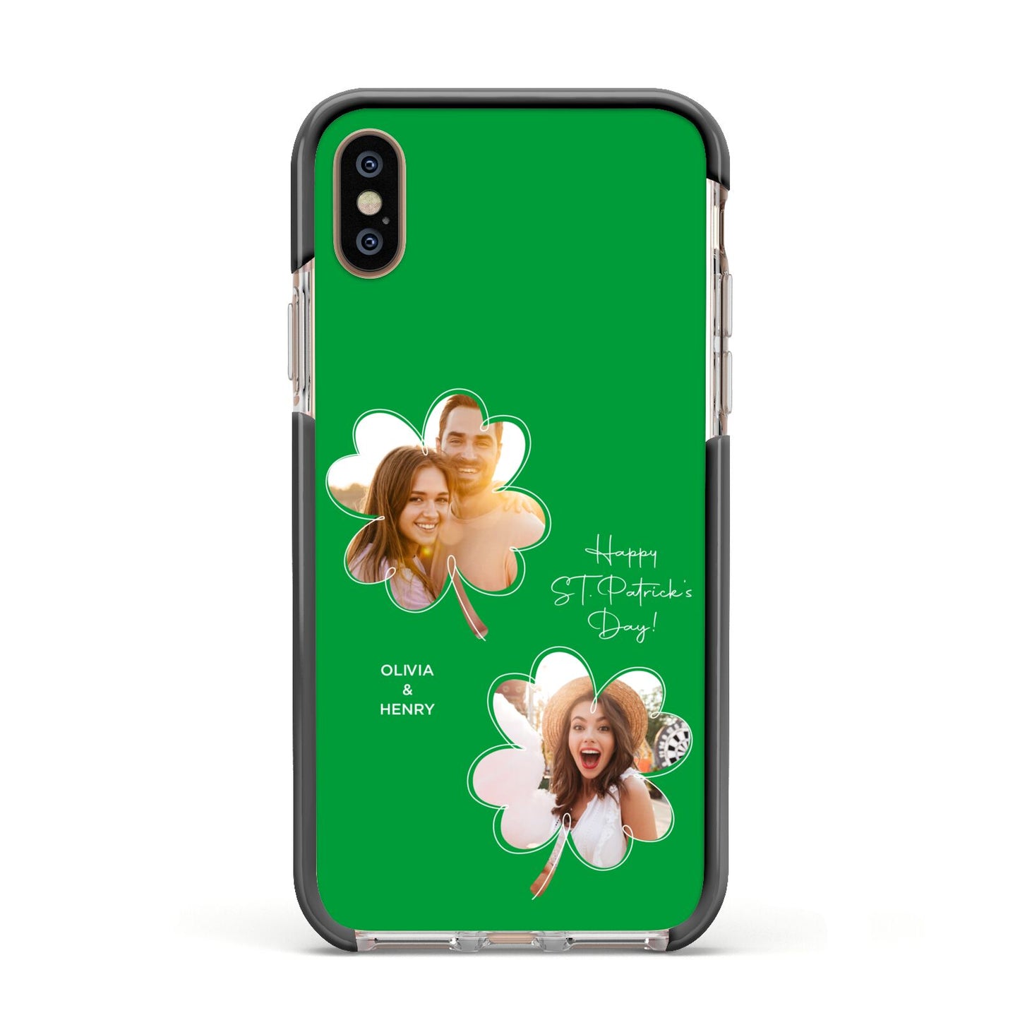 Personalised Photo St Patricks Day Apple iPhone Xs Impact Case Black Edge on Gold Phone