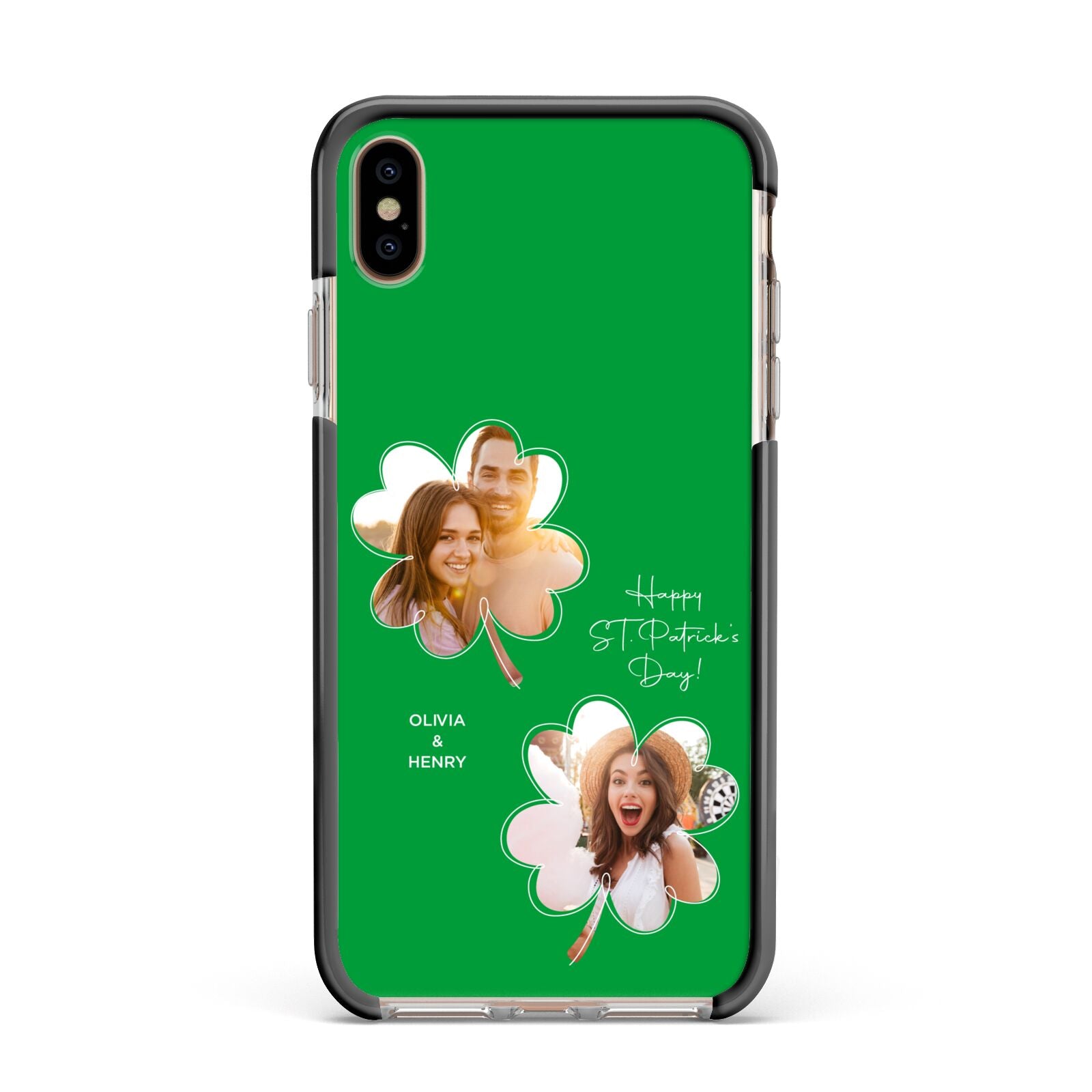 Personalised Photo St Patricks Day Apple iPhone Xs Max Impact Case Black Edge on Gold Phone