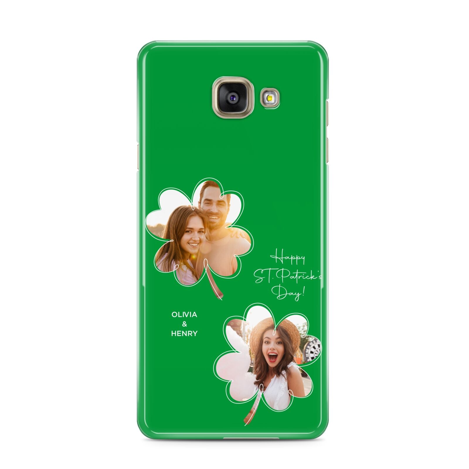 Personalised Photo St Patricks Day Samsung Galaxy A3 2016 Case on gold phone