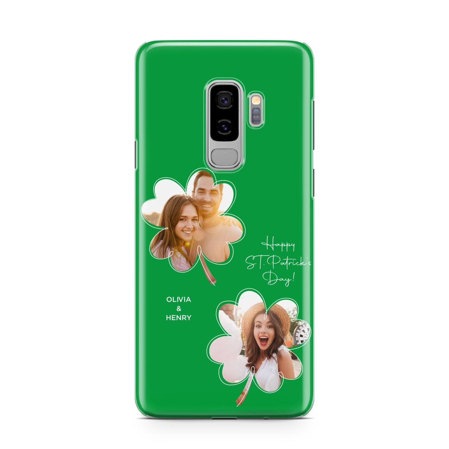 Personalised Photo St Patricks Day Samsung Galaxy S9 Plus Case on Silver phone