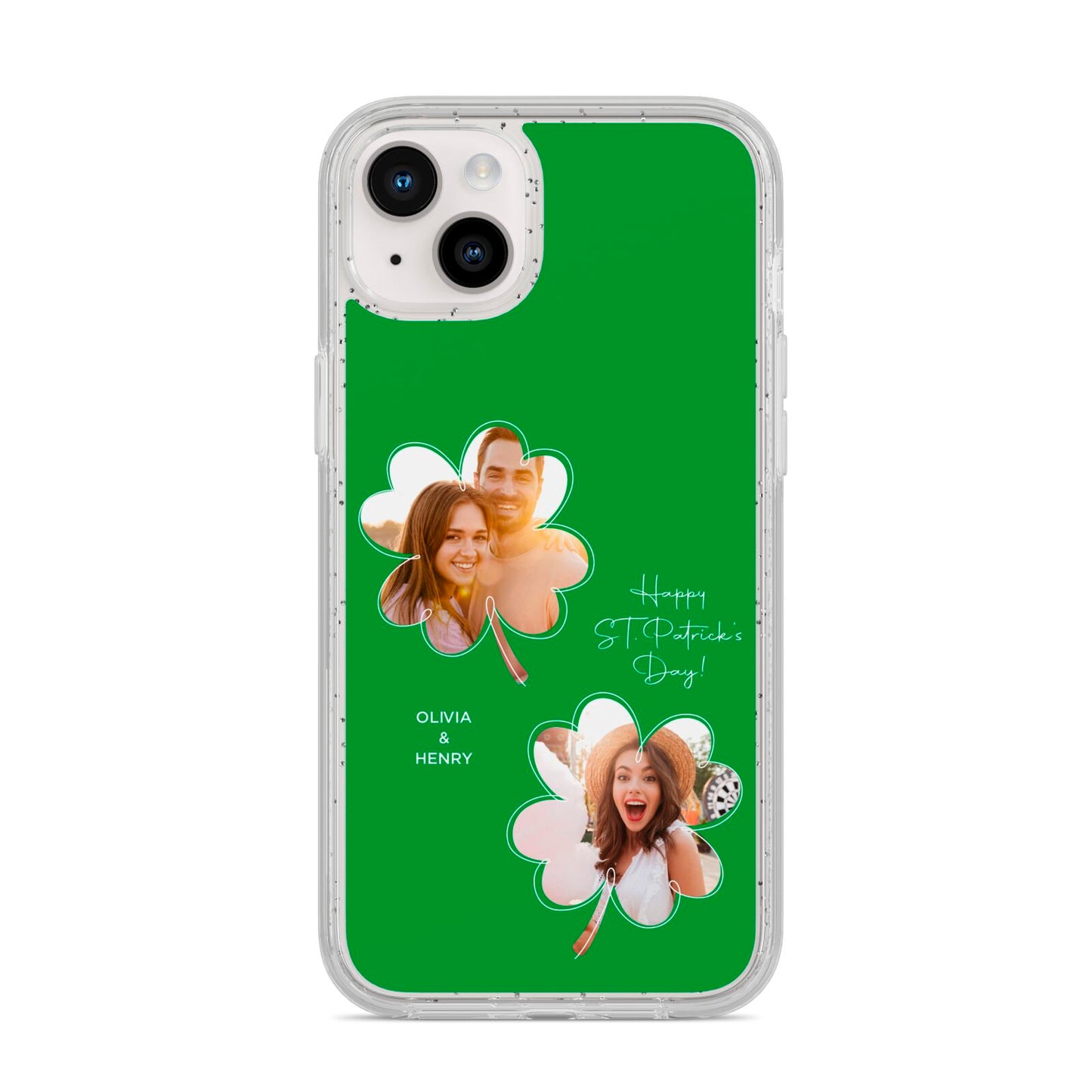 Personalised Photo St Patricks Day iPhone 14 Plus Glitter Tough Case Starlight