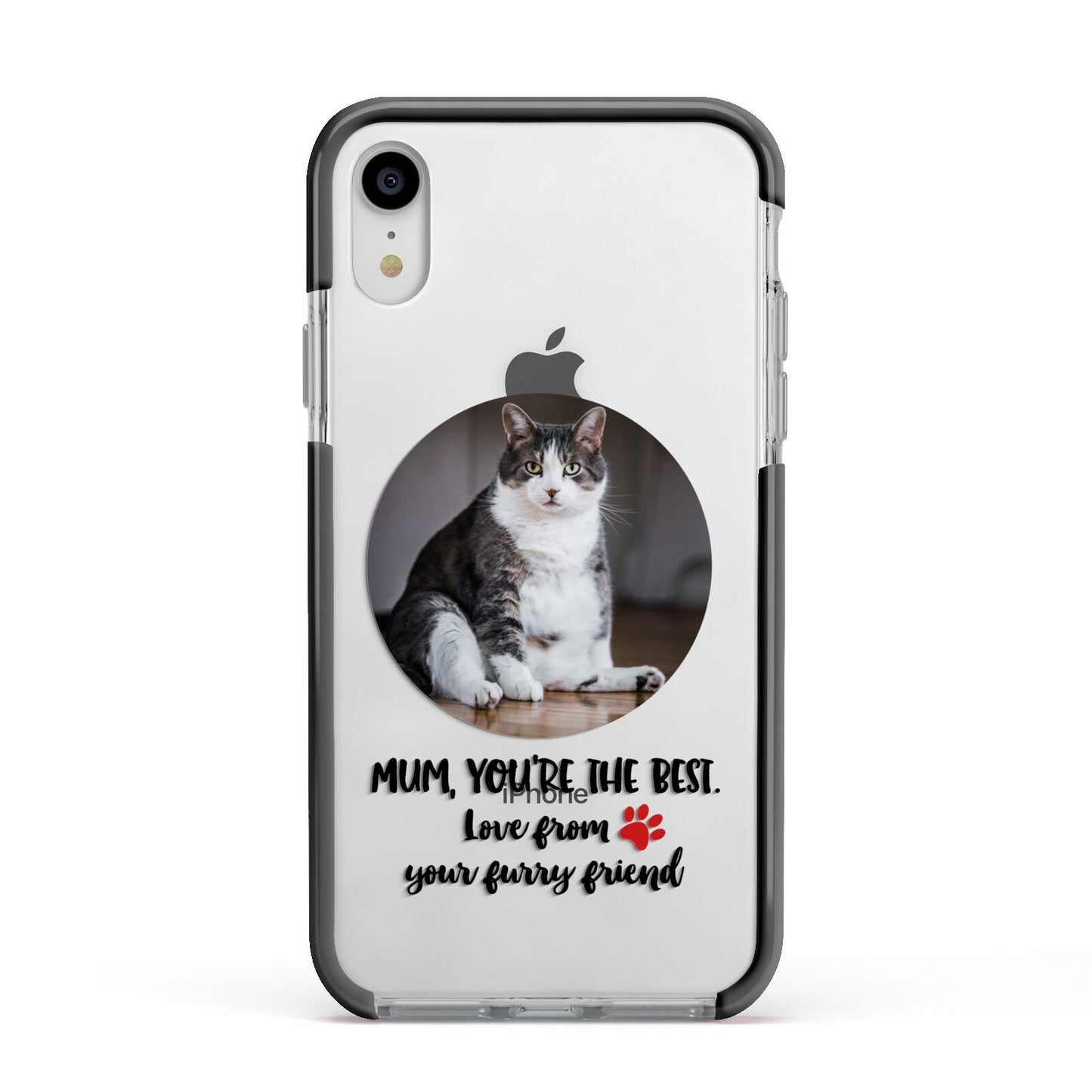 Personalised Photo Upload Cat Mum Apple iPhone XR Impact Case Black Edge on Silver Phone