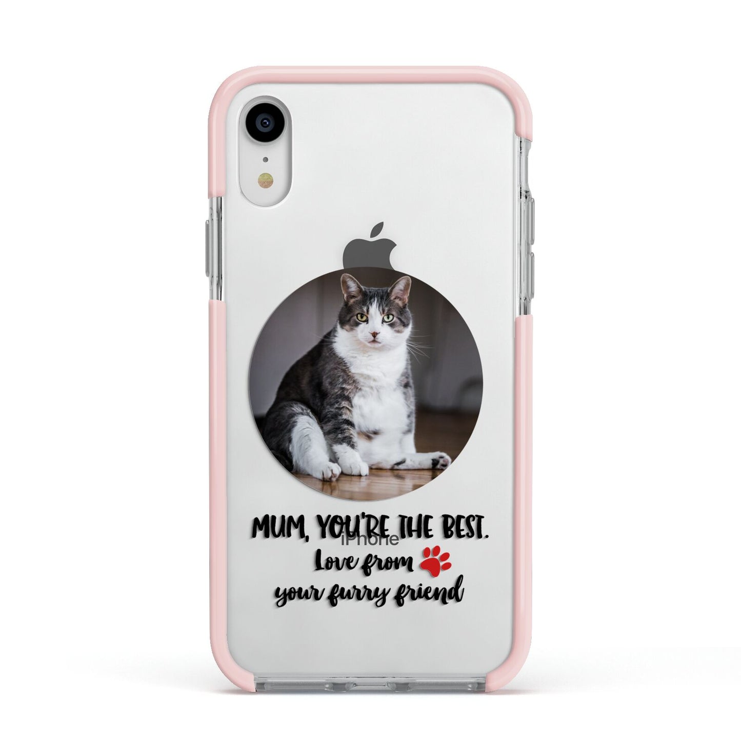 Personalised Photo Upload Cat Mum Apple iPhone XR Impact Case Pink Edge on Silver Phone