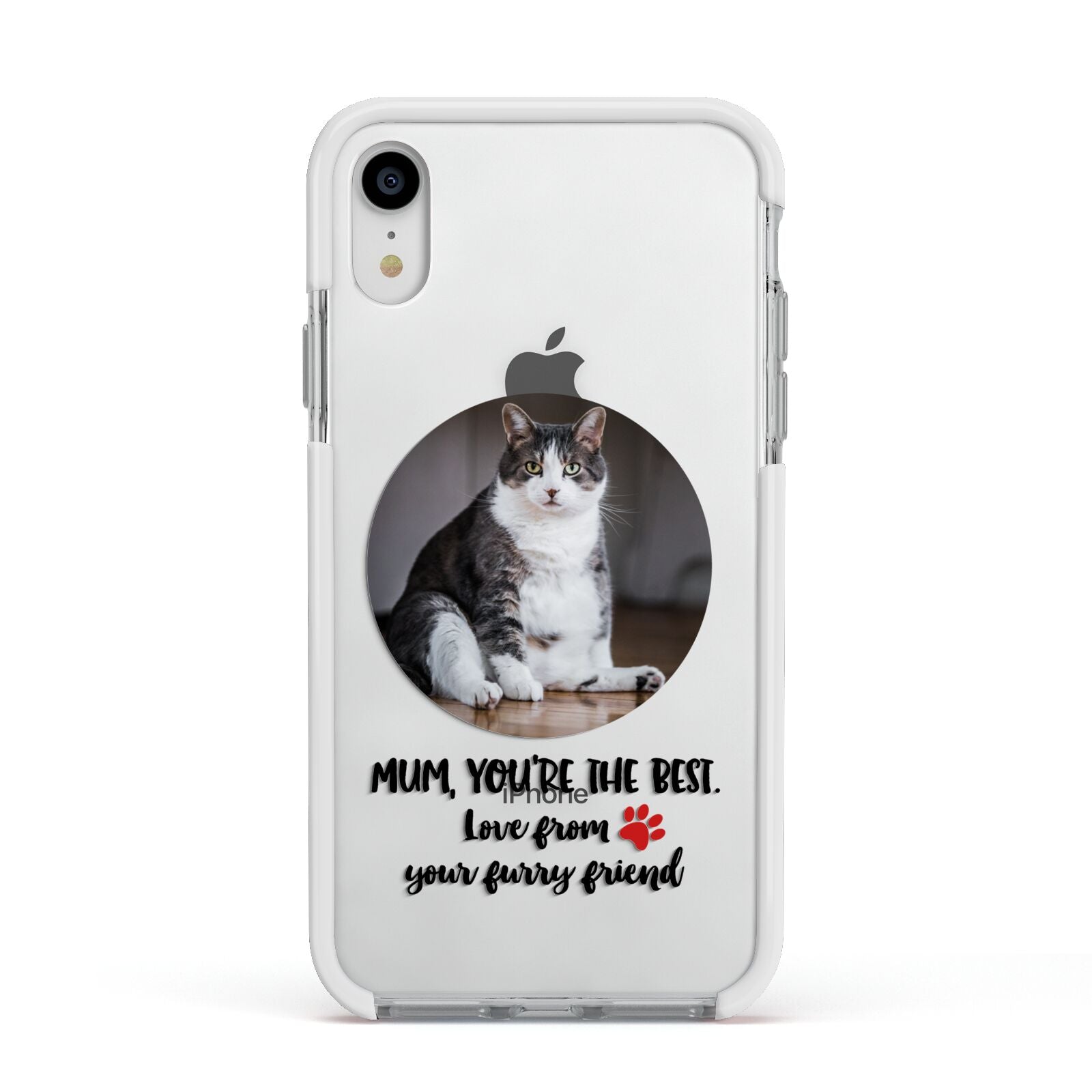 Personalised Photo Upload Cat Mum Apple iPhone XR Impact Case White Edge on Silver Phone