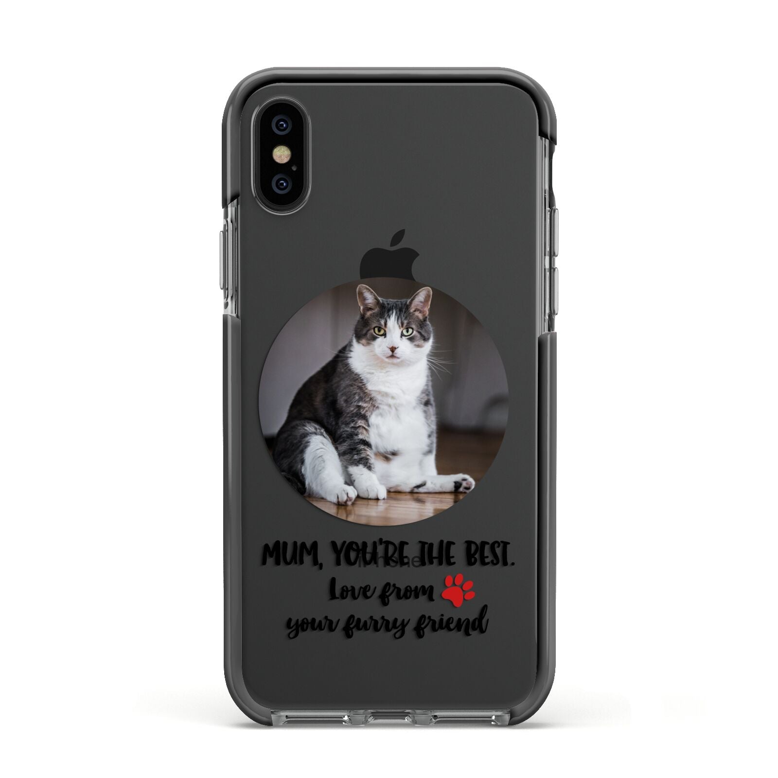 Personalised Photo Upload Cat Mum Apple iPhone Xs Impact Case Black Edge on Black Phone