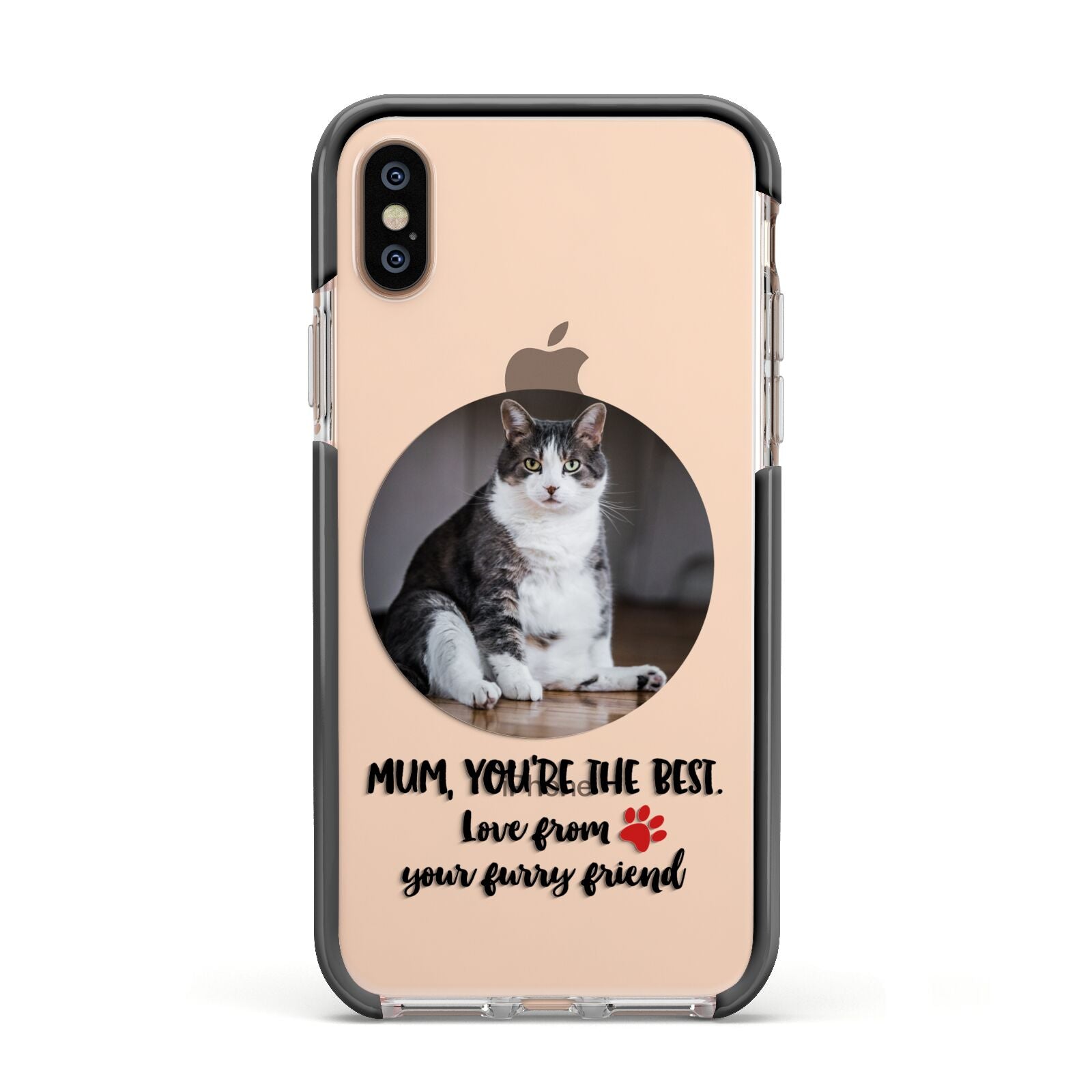 Personalised Photo Upload Cat Mum Apple iPhone Xs Impact Case Black Edge on Gold Phone