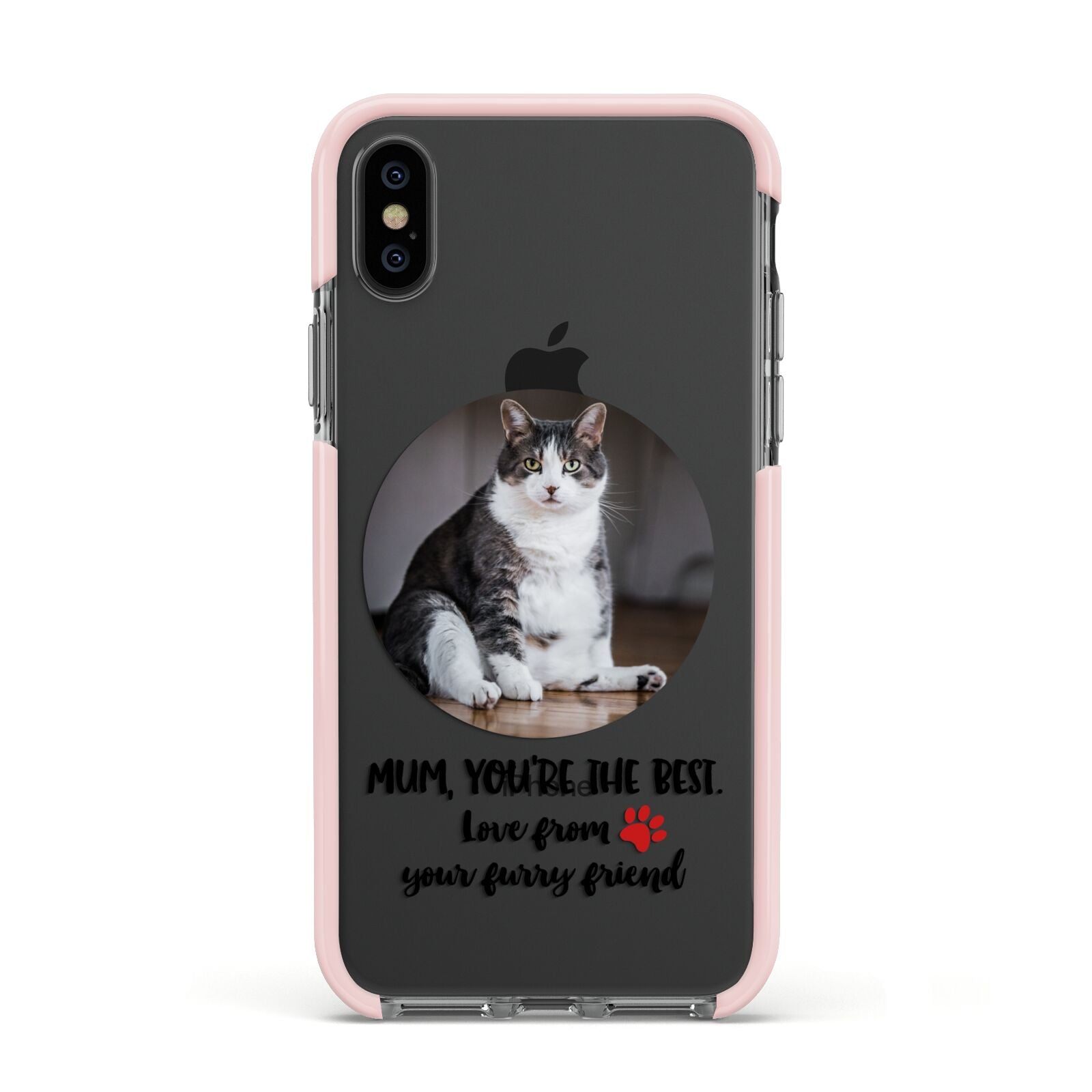 Personalised Photo Upload Cat Mum Apple iPhone Xs Impact Case Pink Edge on Black Phone