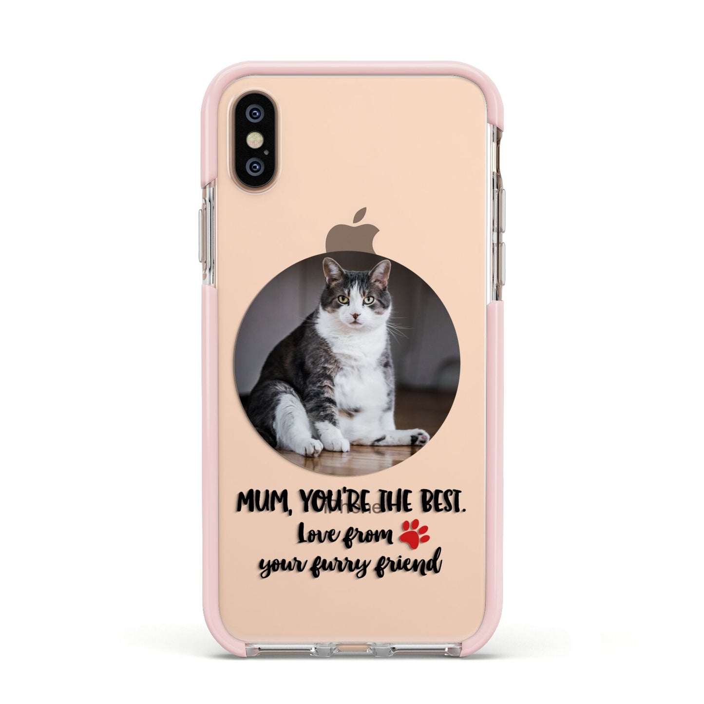 Personalised Photo Upload Cat Mum Apple iPhone Xs Impact Case Pink Edge on Gold Phone