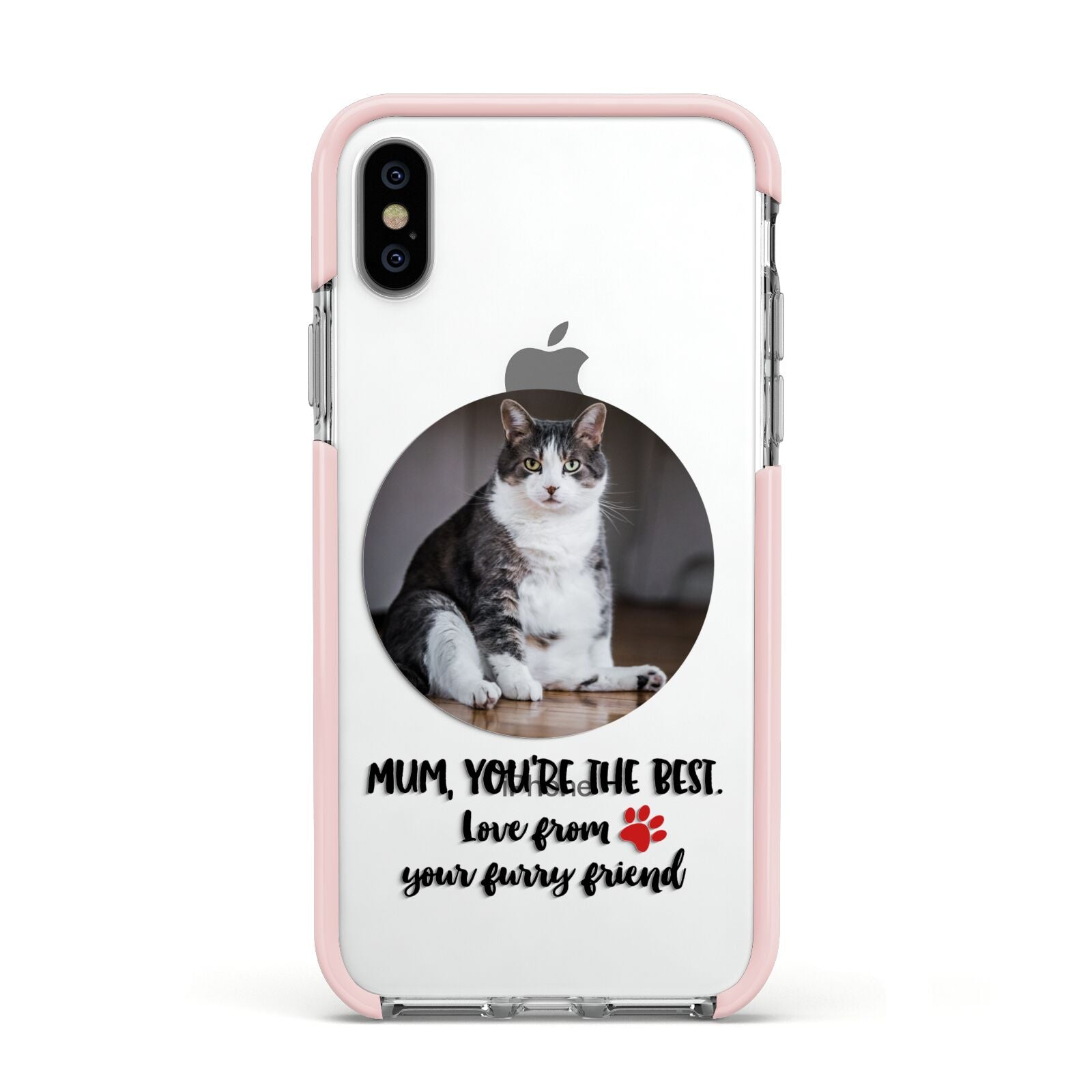 Personalised Photo Upload Cat Mum Apple iPhone Xs Impact Case Pink Edge on Silver Phone