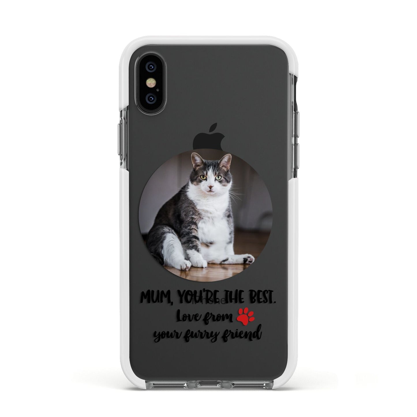 Personalised Photo Upload Cat Mum Apple iPhone Xs Impact Case White Edge on Black Phone