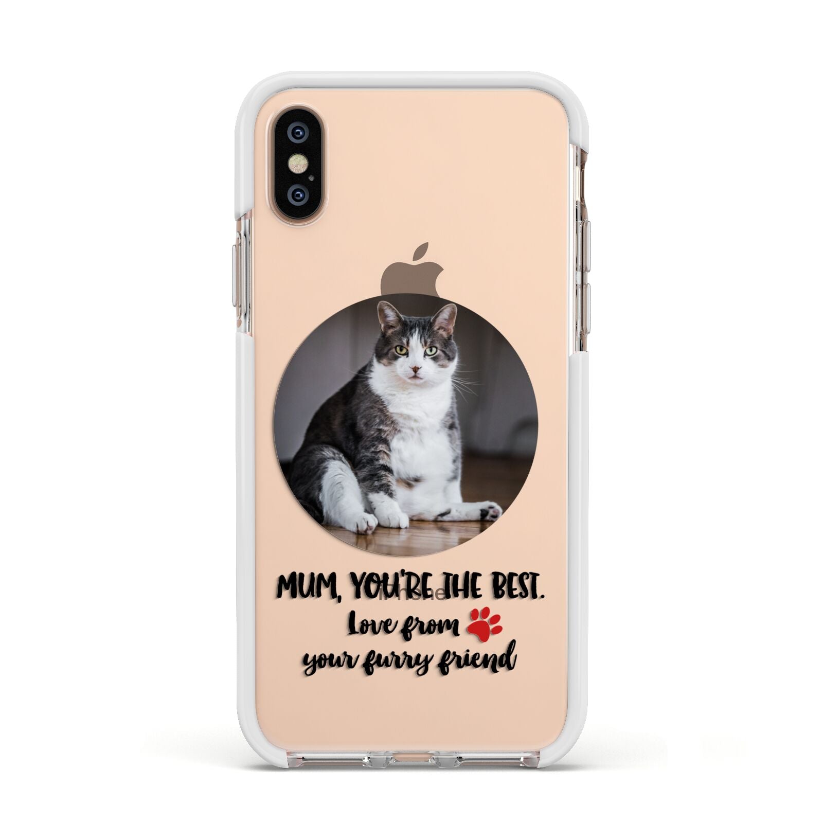 Personalised Photo Upload Cat Mum Apple iPhone Xs Impact Case White Edge on Gold Phone