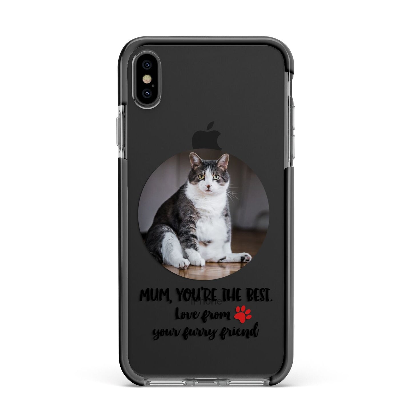 Personalised Photo Upload Cat Mum Apple iPhone Xs Max Impact Case Black Edge on Black Phone