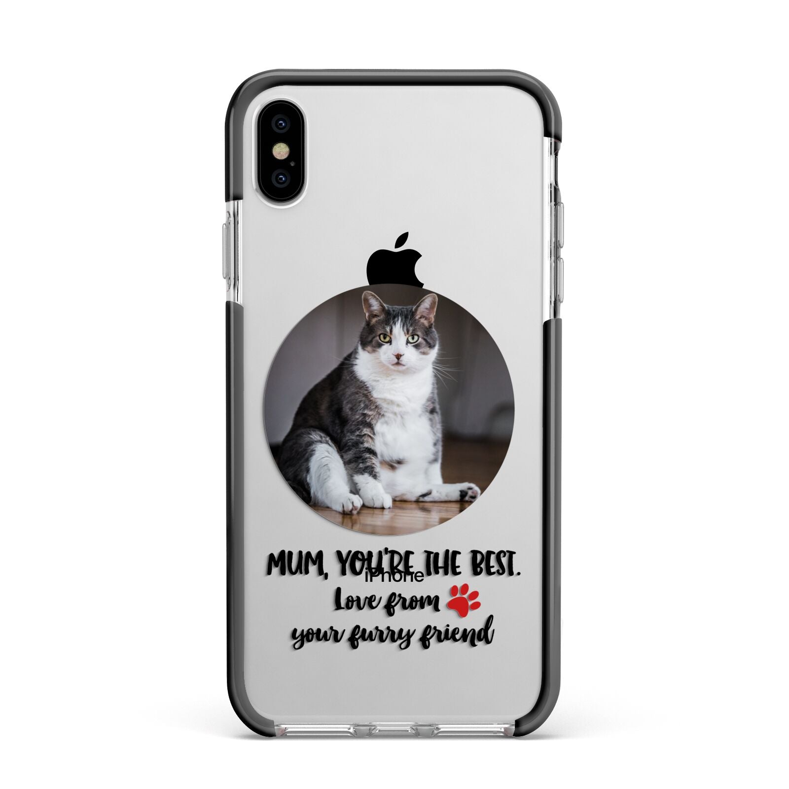 Personalised Photo Upload Cat Mum Apple iPhone Xs Max Impact Case Black Edge on Silver Phone