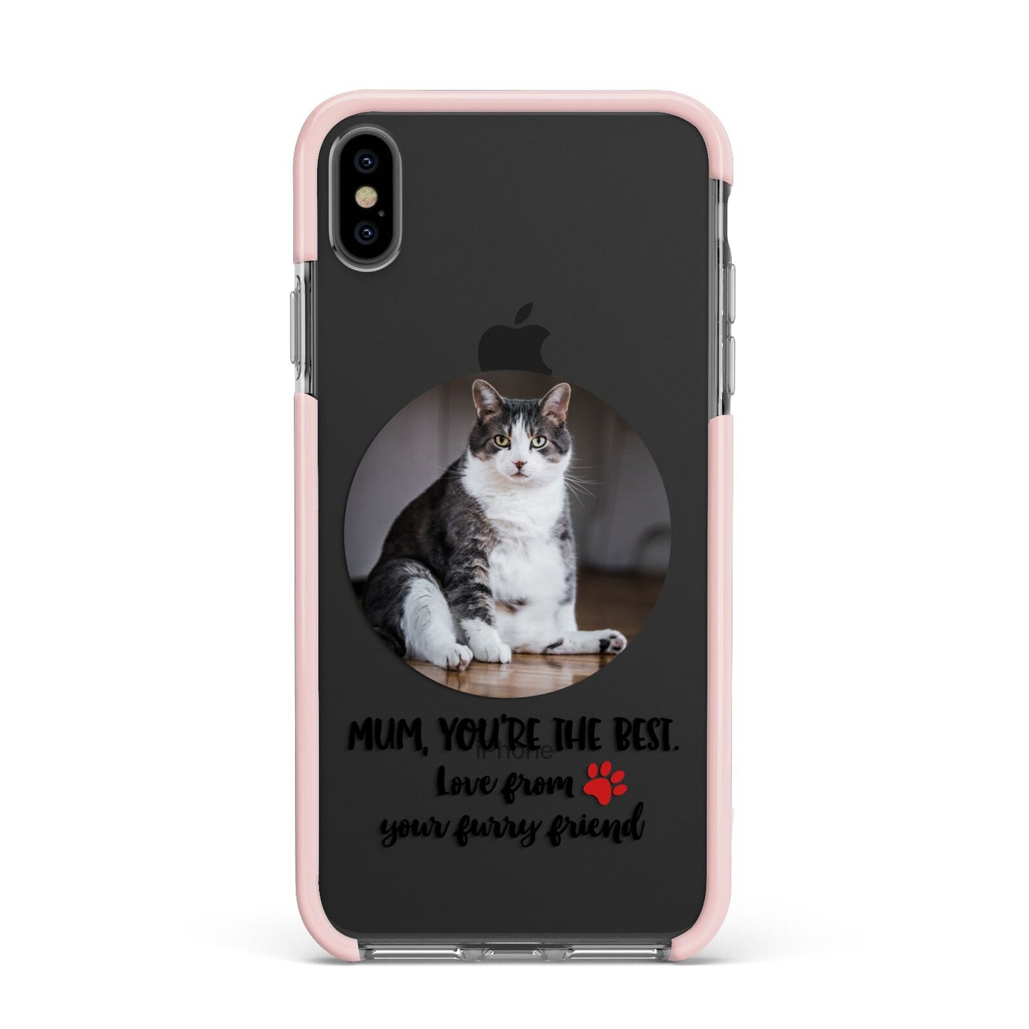 Personalised Photo Upload Cat Mum Apple iPhone Xs Max Impact Case Pink Edge on Black Phone