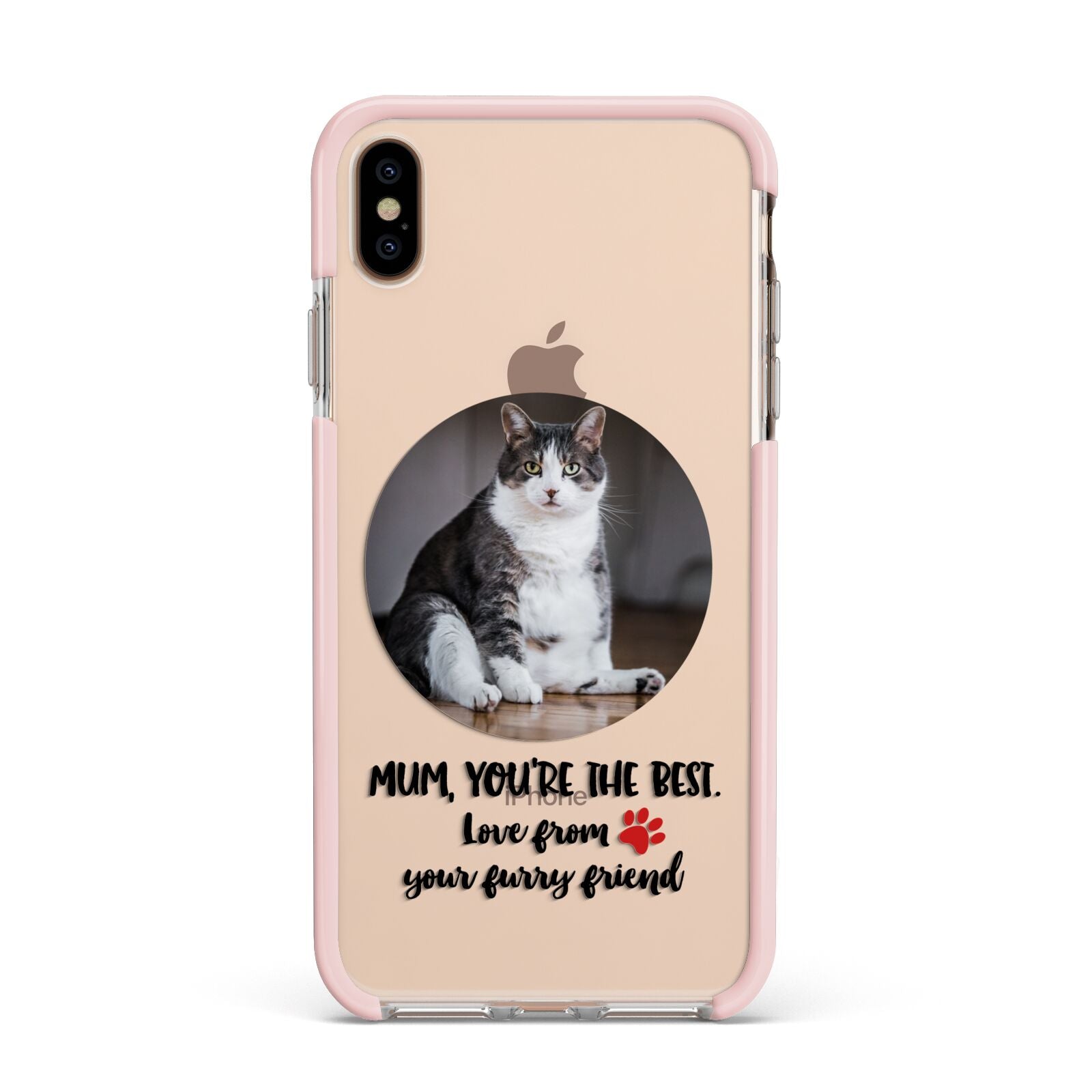 Personalised Photo Upload Cat Mum Apple iPhone Xs Max Impact Case Pink Edge on Gold Phone