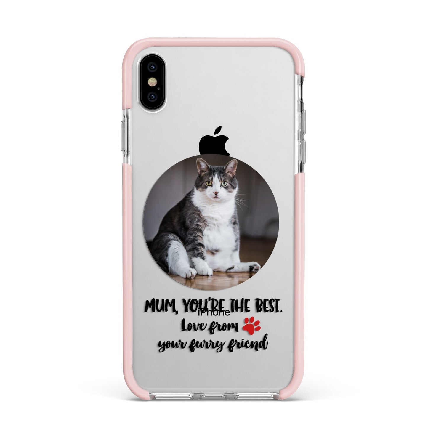 Personalised Photo Upload Cat Mum Apple iPhone Xs Max Impact Case Pink Edge on Silver Phone