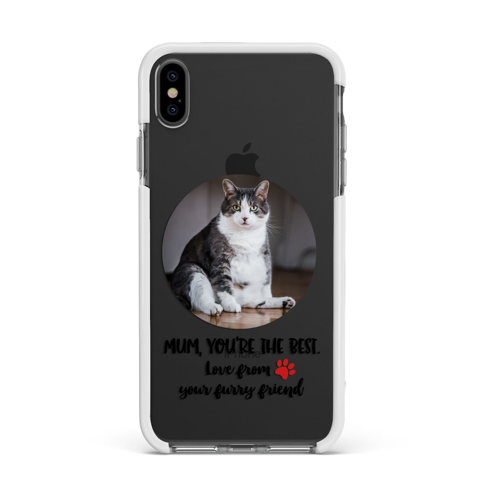 Personalised Photo Upload Cat Mum Apple iPhone Xs Max Impact Case White Edge on Black Phone