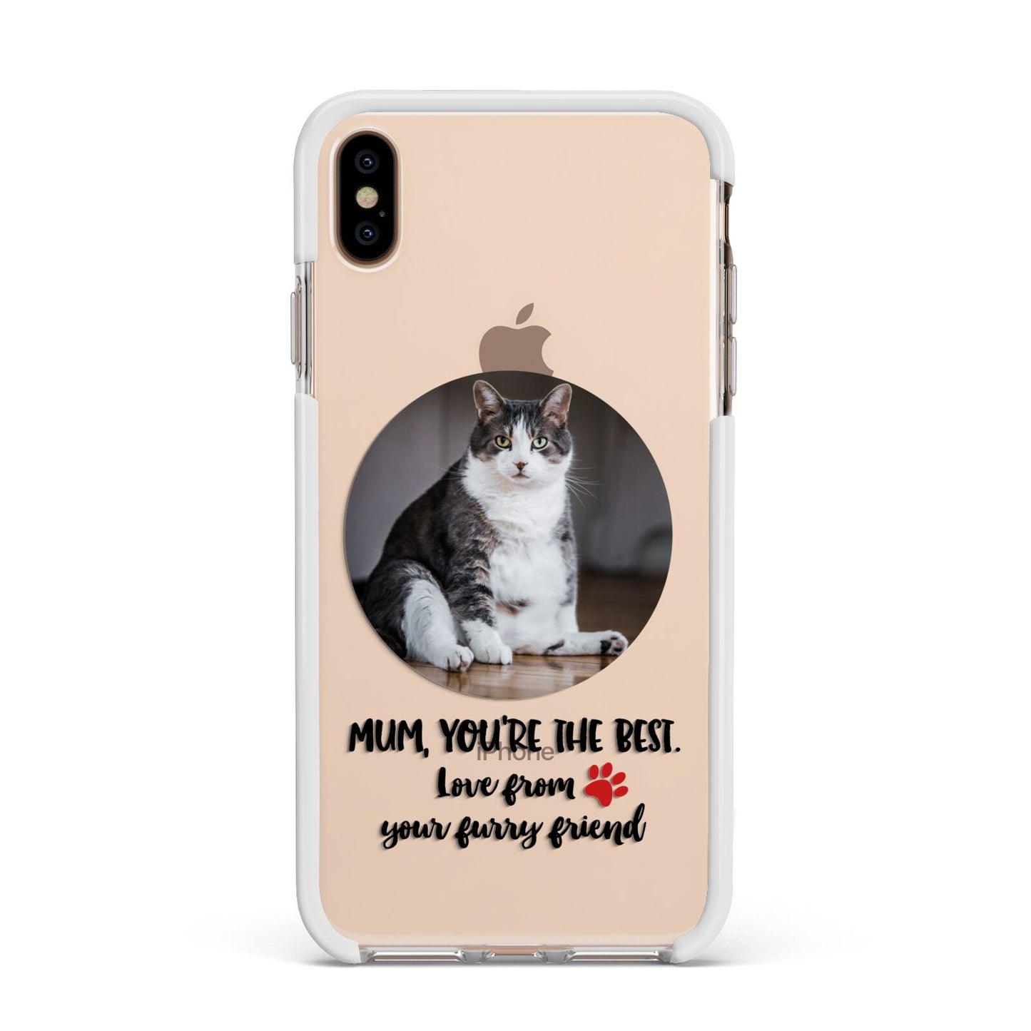 Personalised Photo Upload Cat Mum Apple iPhone Xs Max Impact Case White Edge on Gold Phone