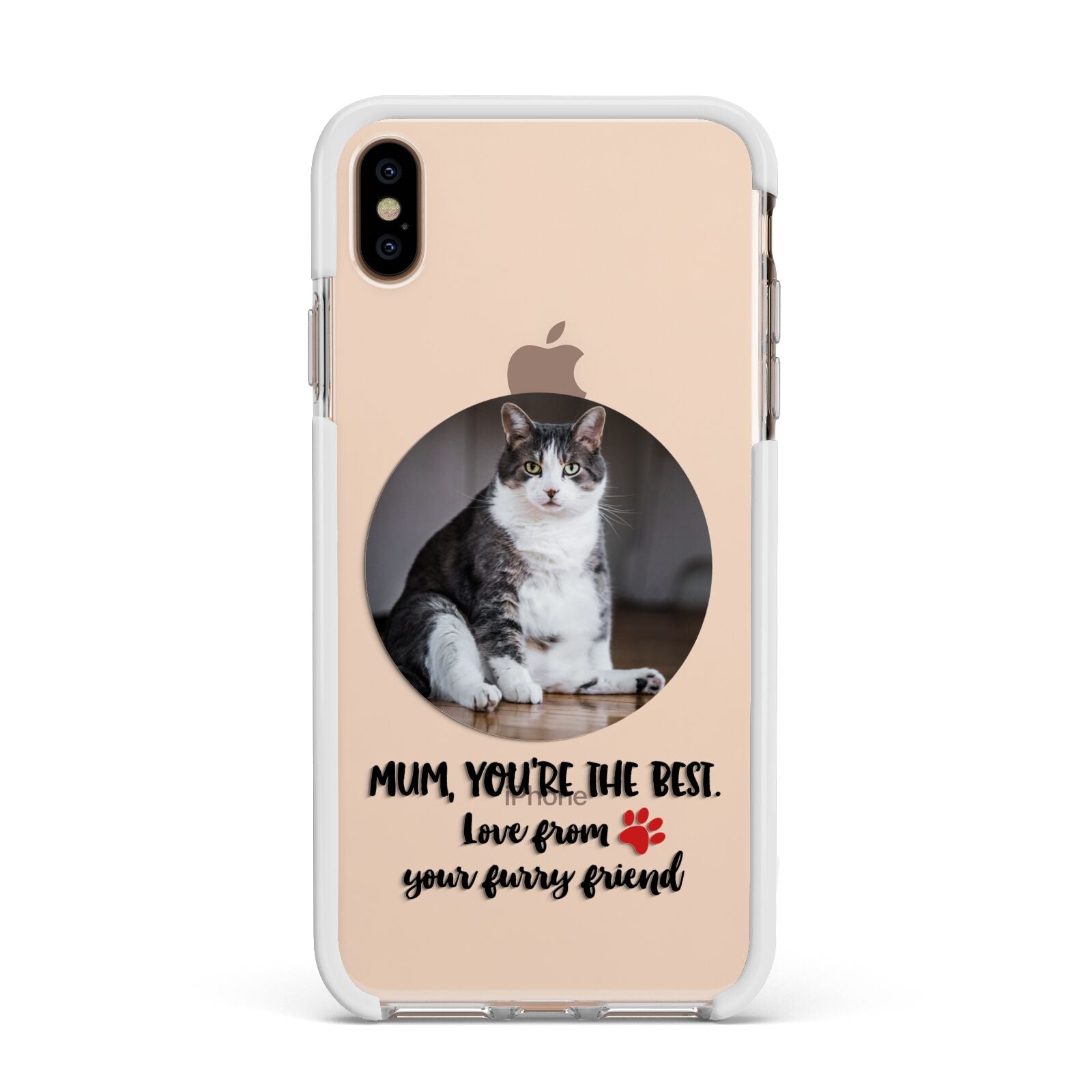 Personalised Photo Upload Cat Mum Apple iPhone Xs Max Impact Case White Edge on Gold Phone