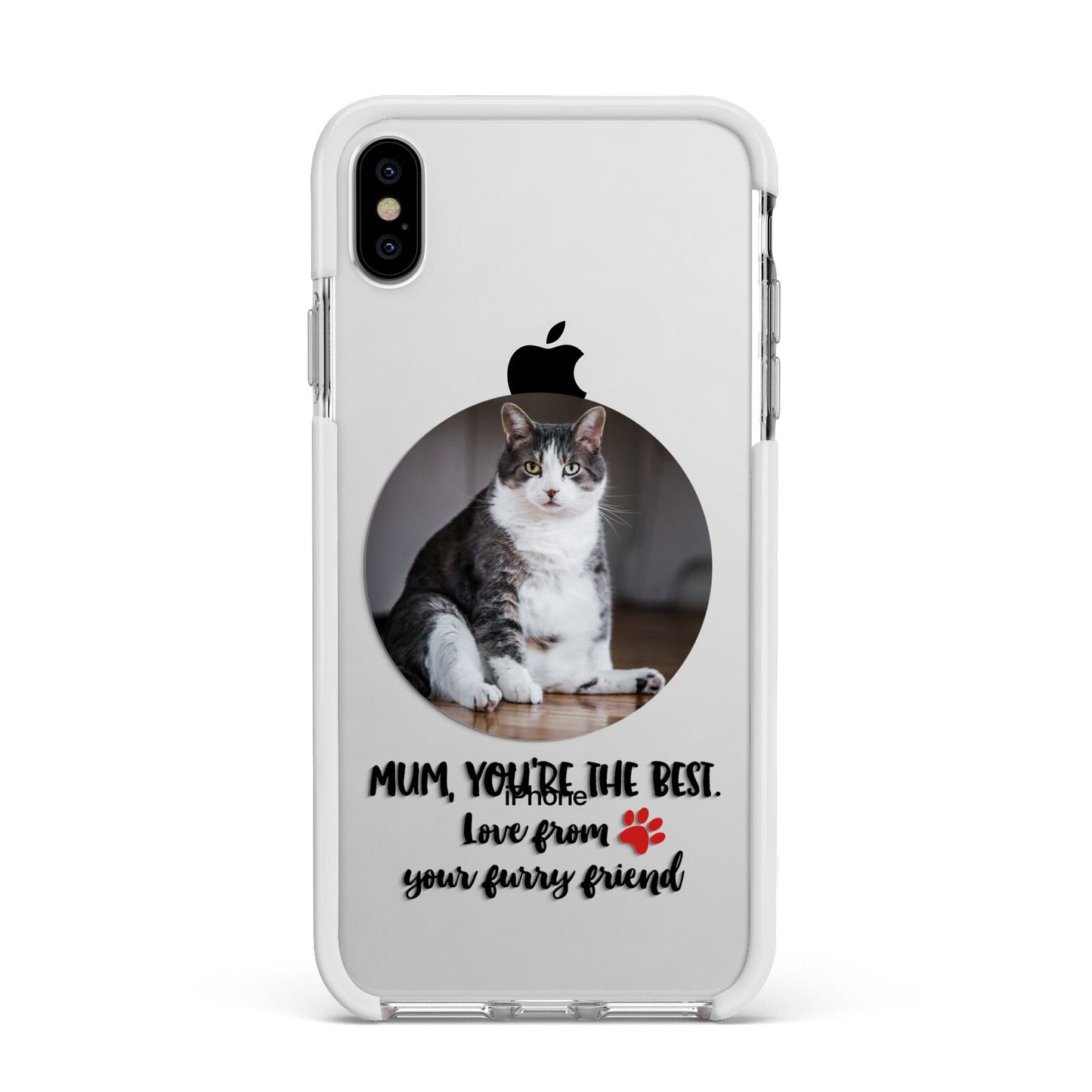 Personalised Photo Upload Cat Mum Apple iPhone Xs Max Impact Case White Edge on Silver Phone