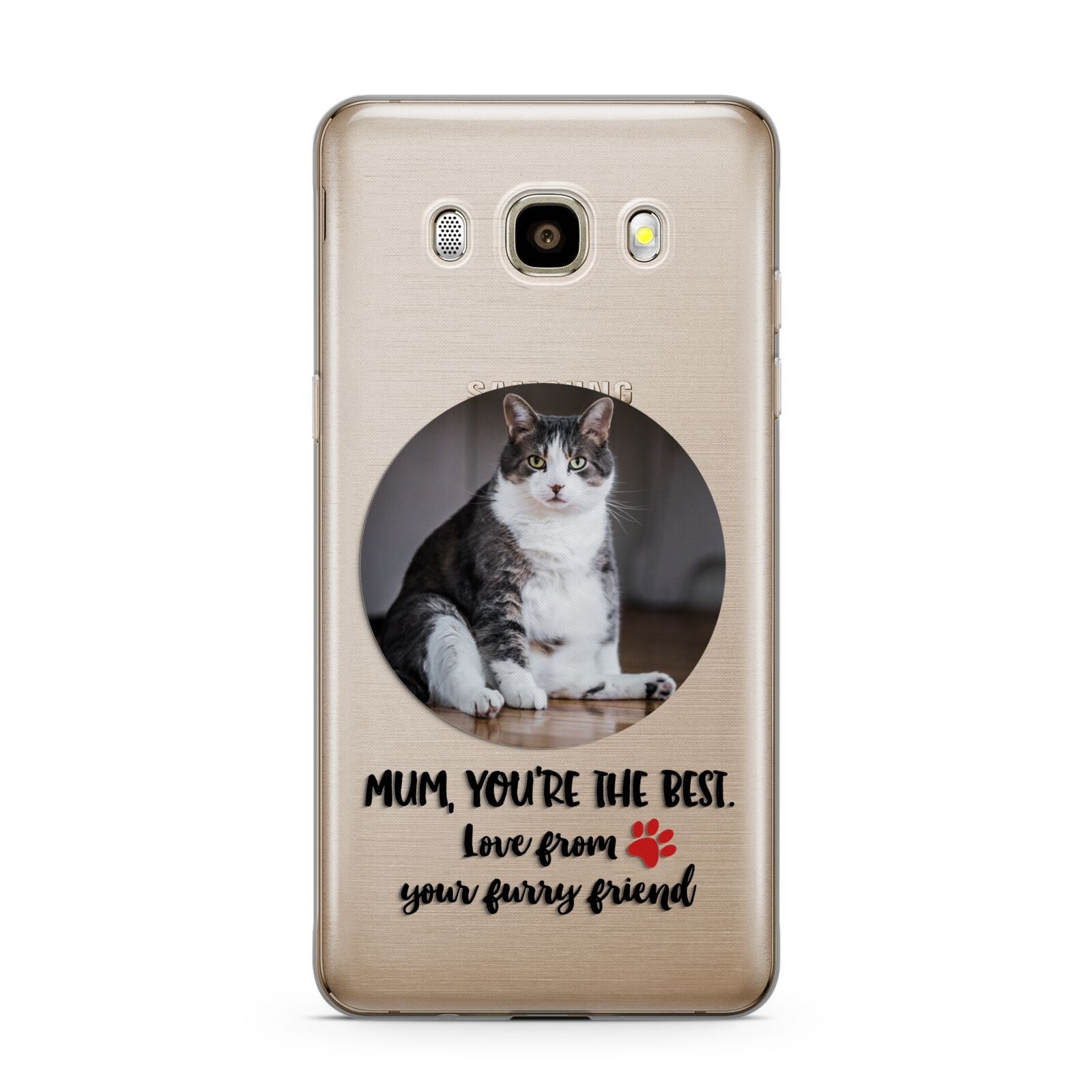 Personalised Photo Upload Cat Mum Samsung Galaxy J7 2016 Case on gold phone