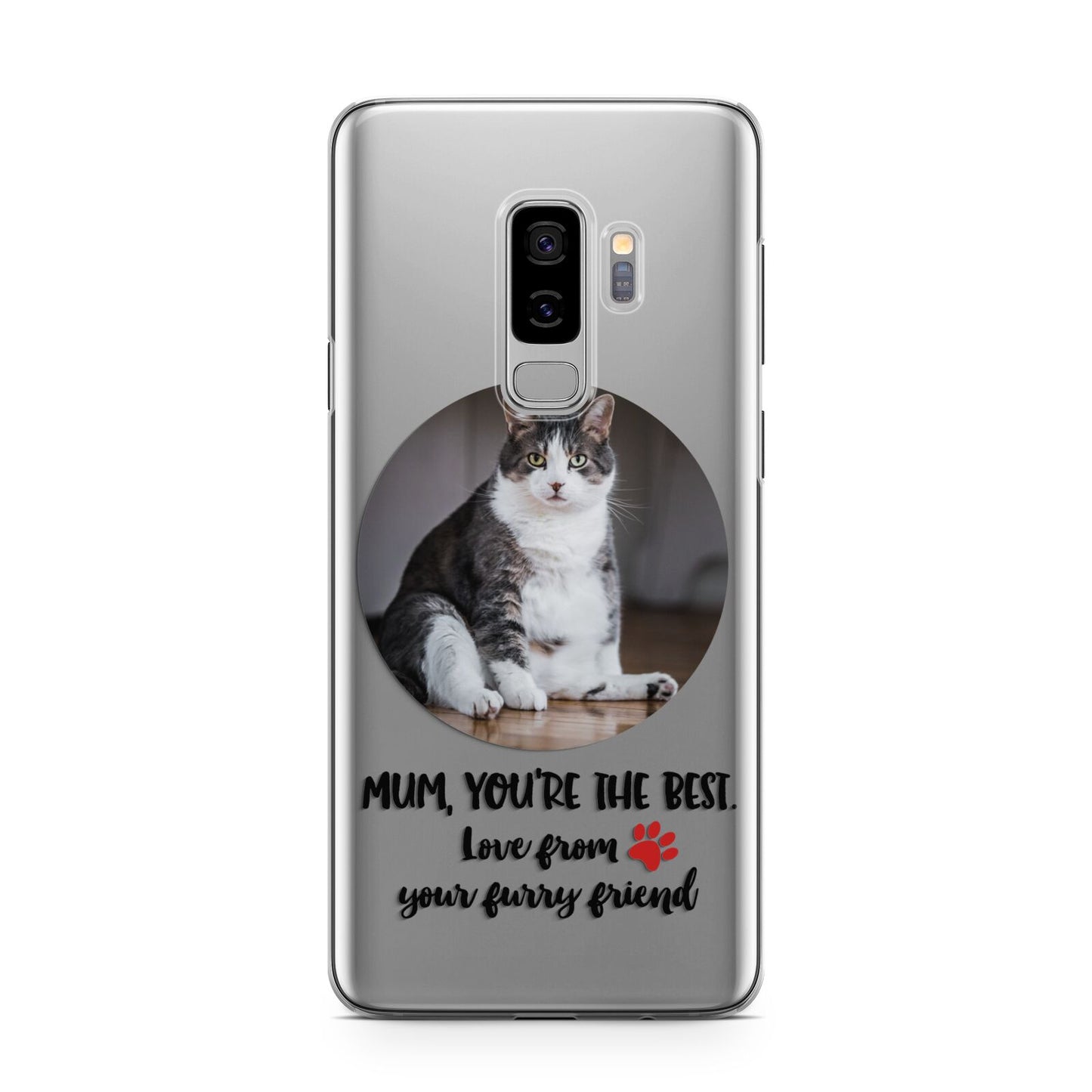 Personalised Photo Upload Cat Mum Samsung Galaxy S9 Plus Case on Silver phone