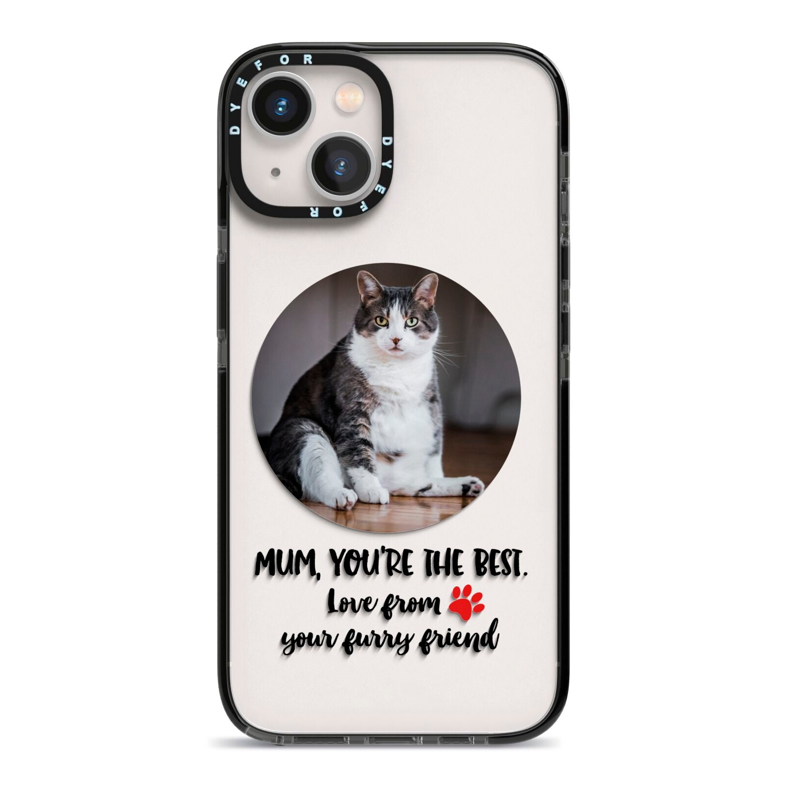 Personalised Photo Upload Cat Mum iPhone 13 Black Impact Case on Silver phone