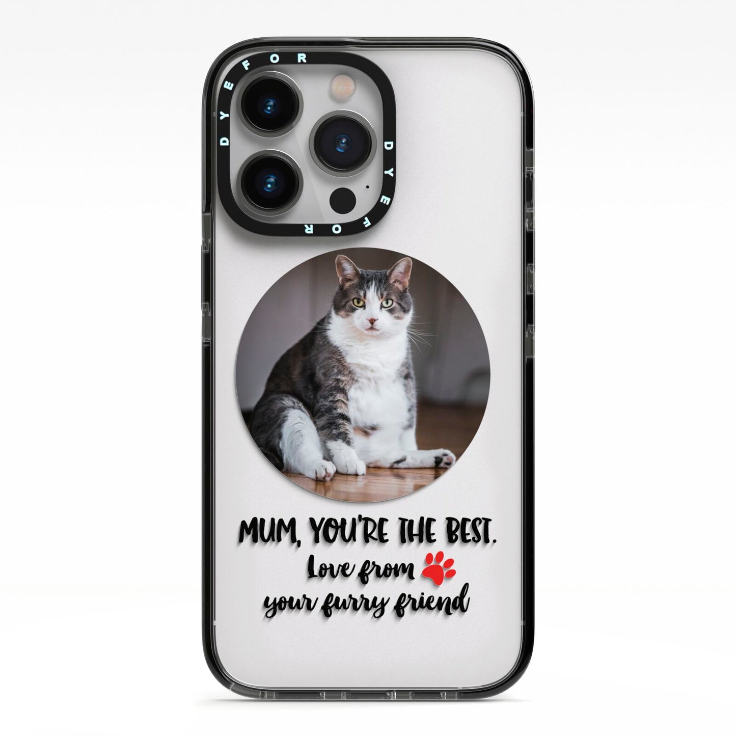 Personalised Photo Upload Cat Mum iPhone 13 Pro Black Impact Case on Silver phone