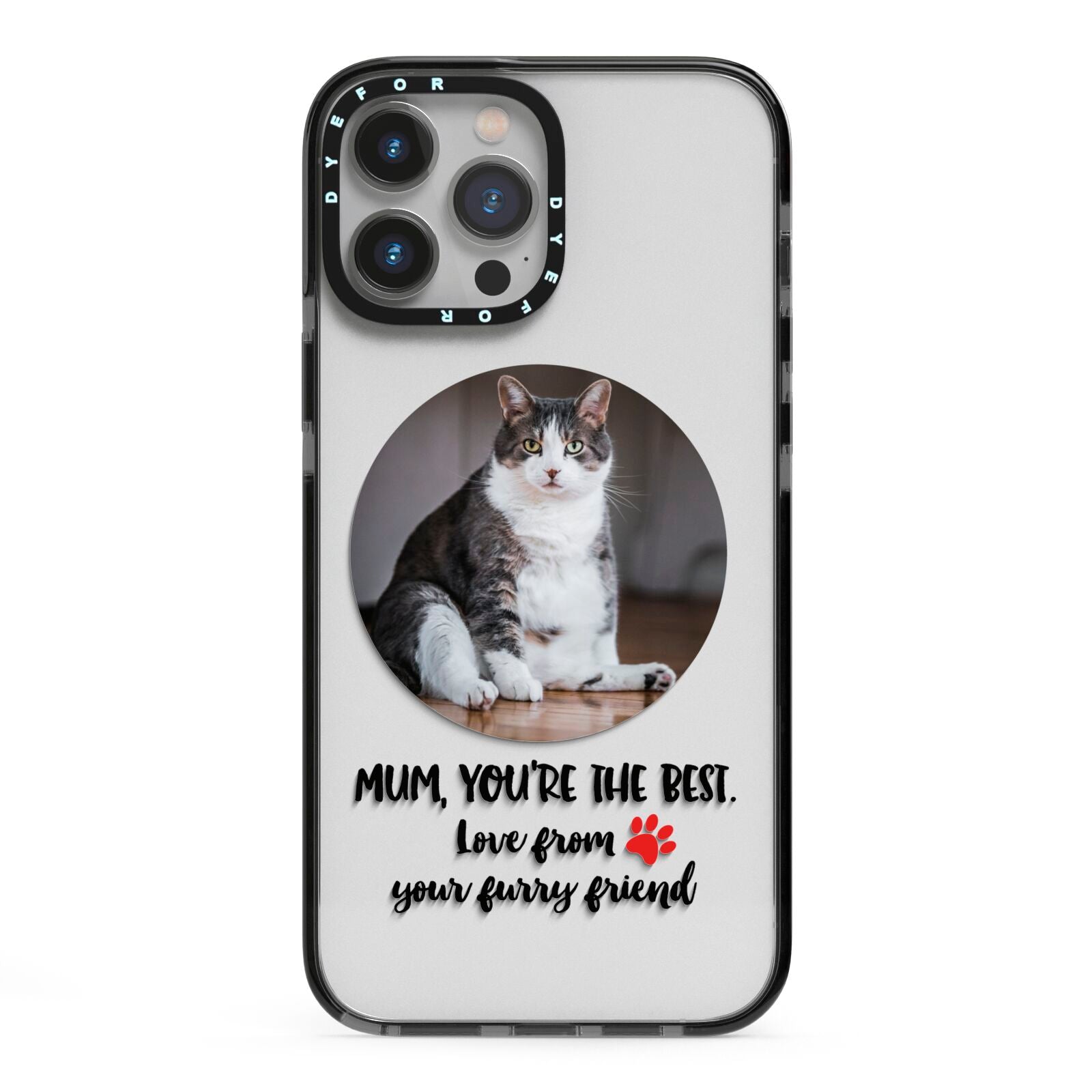 Personalised Photo Upload Cat Mum iPhone 13 Pro Max Black Impact Case on Silver phone