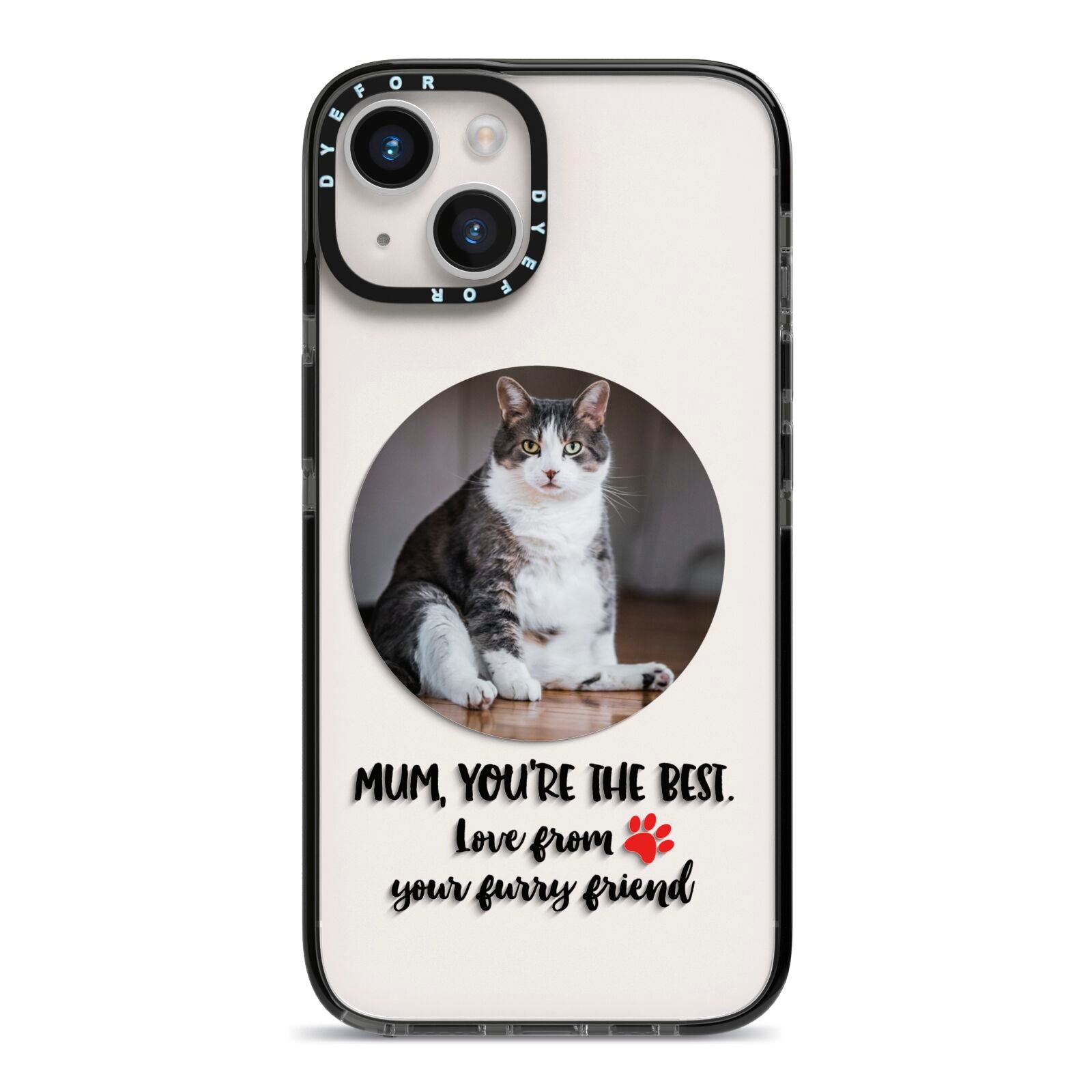 Personalised Photo Upload Cat Mum iPhone 14 Black Impact Case on Silver phone