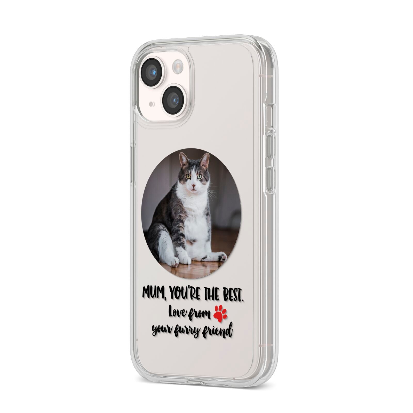 Personalised Photo Upload Cat Mum iPhone 14 Clear Tough Case Starlight Angled Image