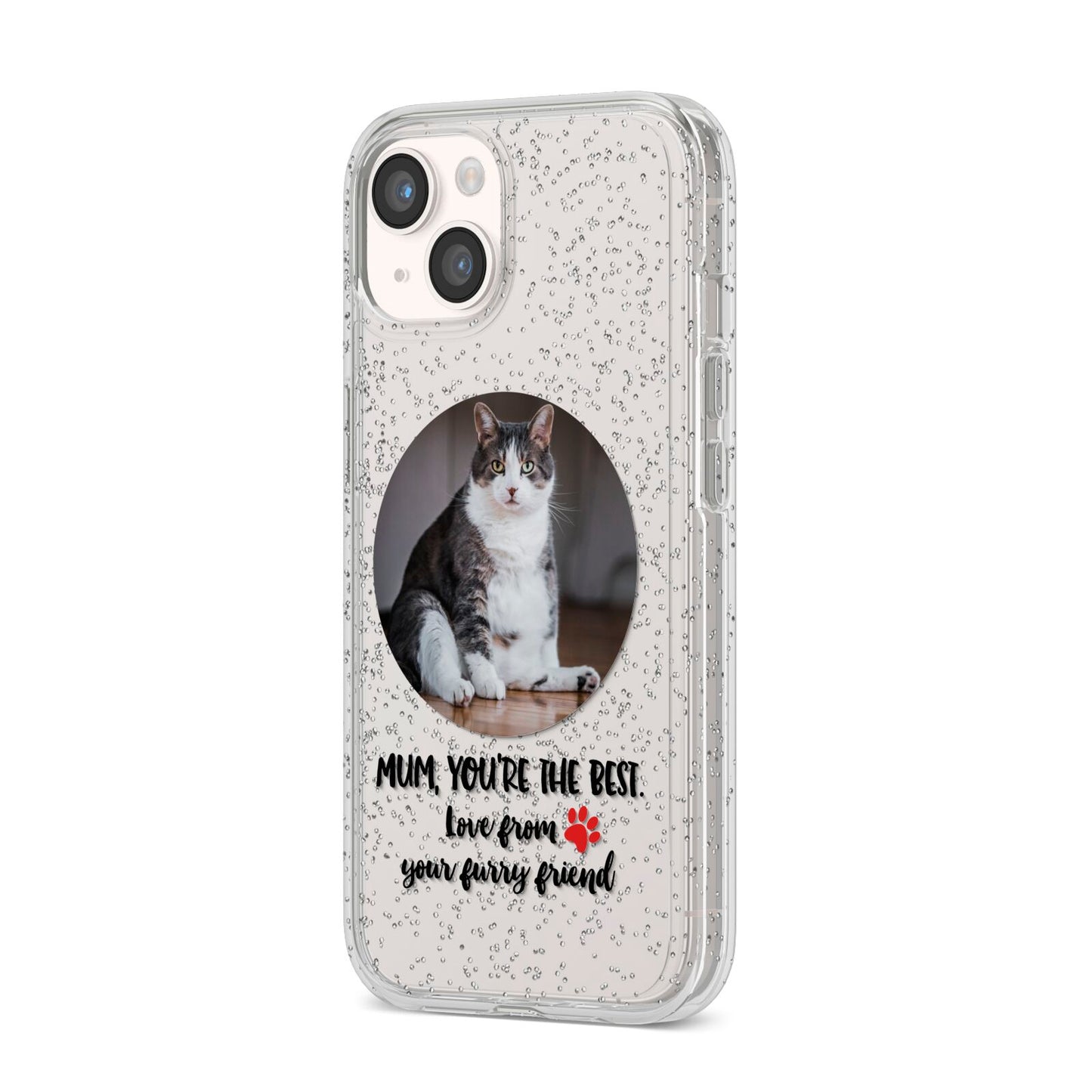 Personalised Photo Upload Cat Mum iPhone 14 Glitter Tough Case Starlight Angled Image