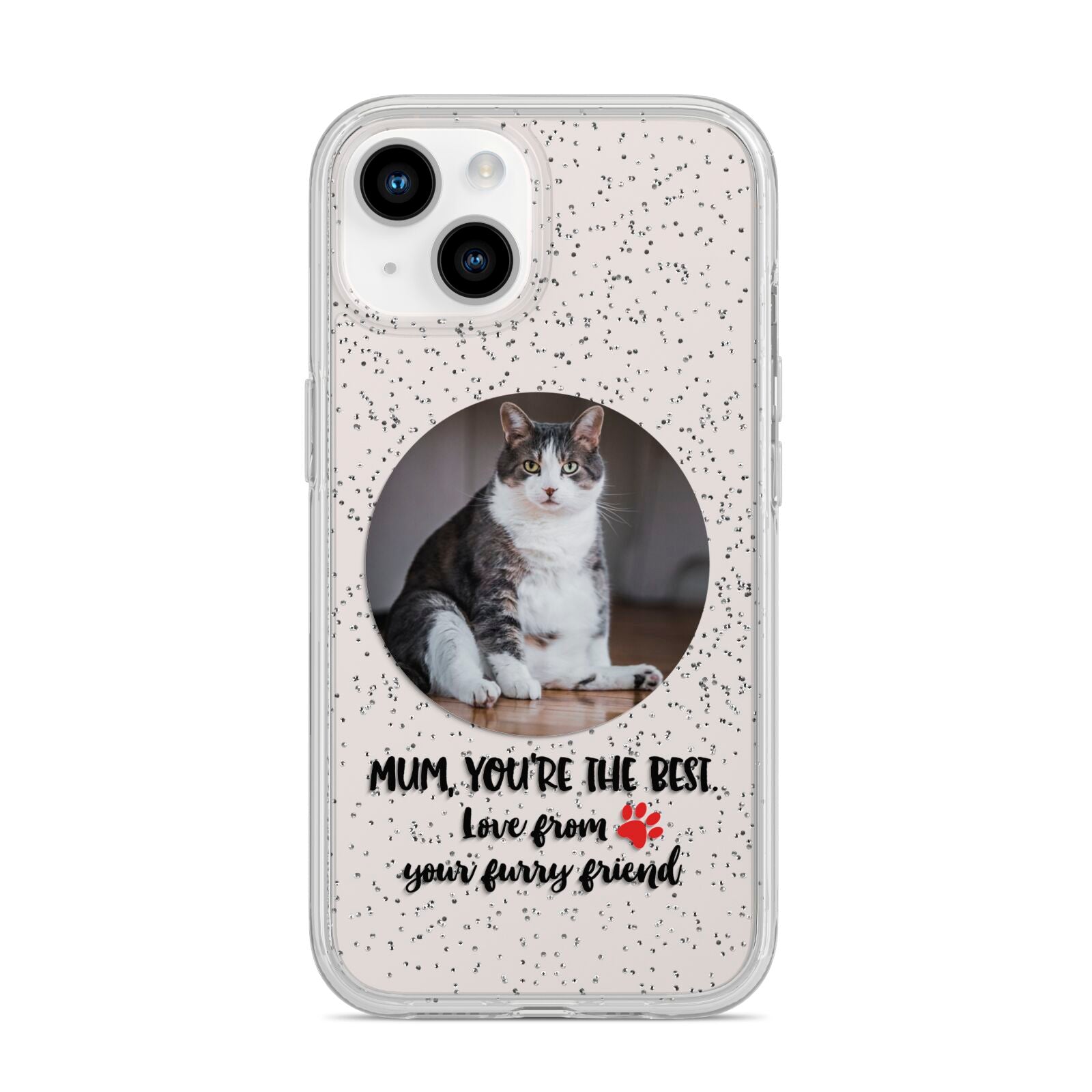 Personalised Photo Upload Cat Mum iPhone 14 Glitter Tough Case Starlight